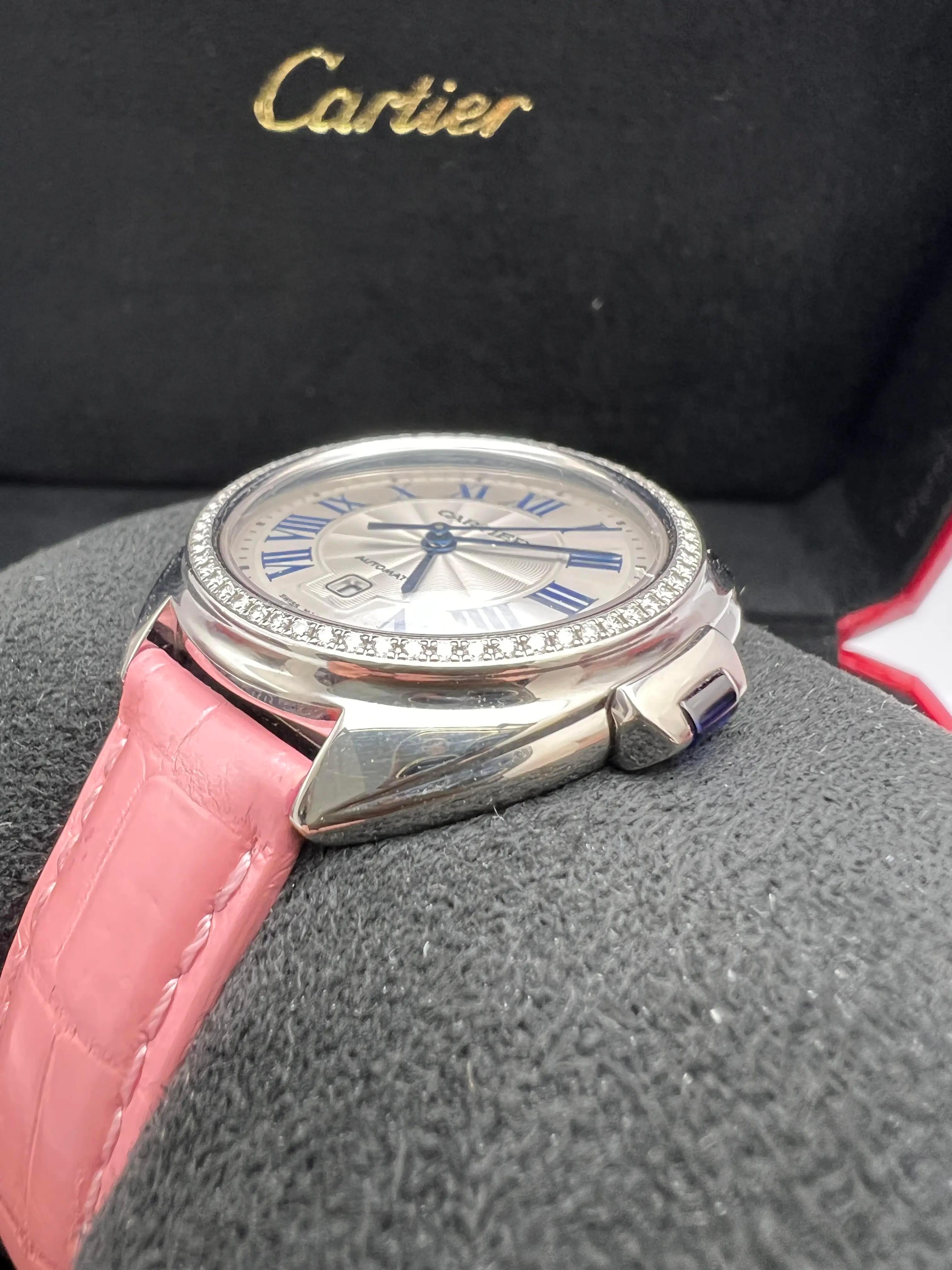 Clé de Cartier 31mm Factory Diamond Bezel Pink Leather Box Papers W4CL0005 en vente 4