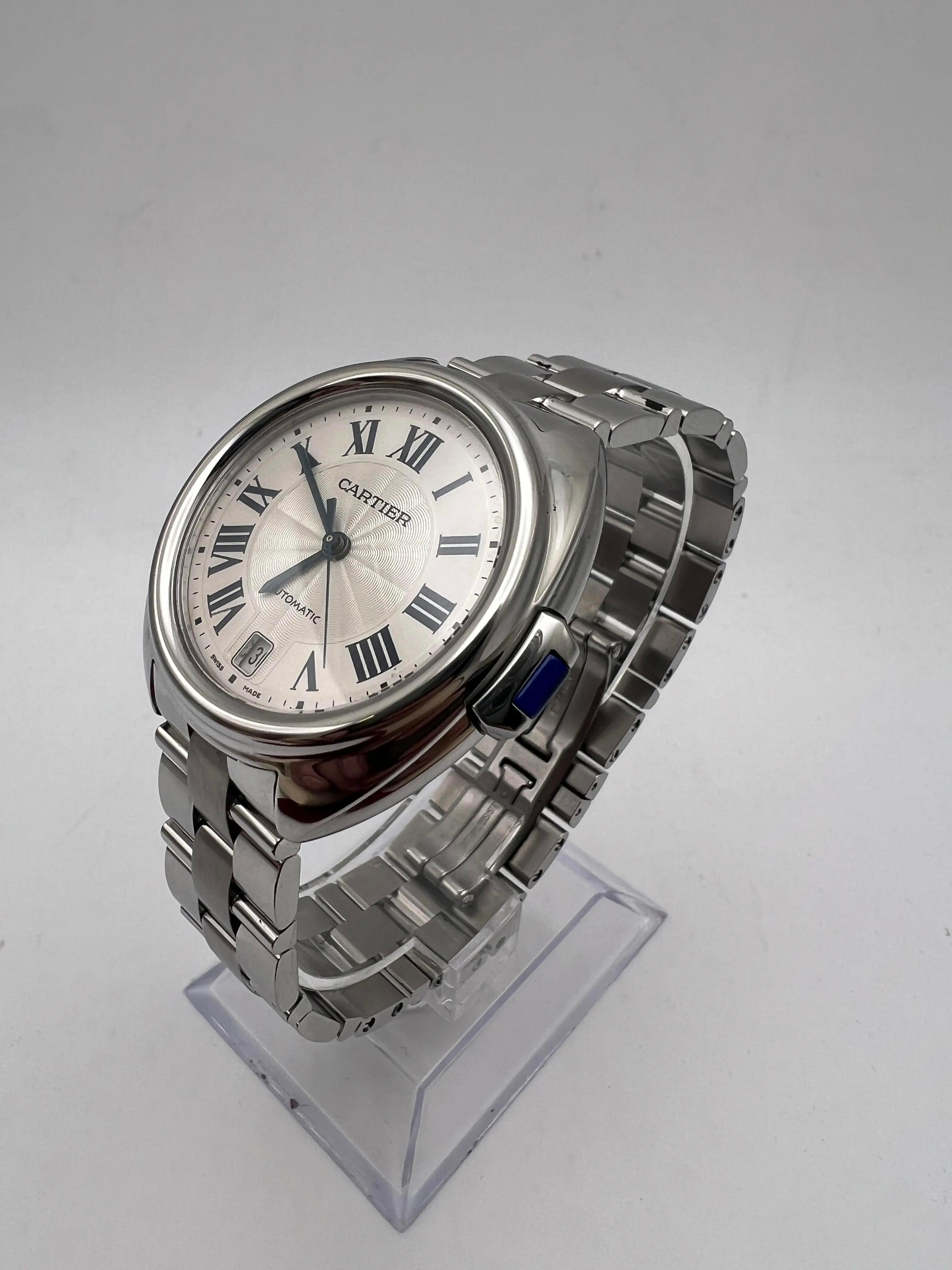 Cle De Cartier 35mm WSCL0006 Stahluhr mit blauen römischen Ziffern und silbernem Zifferblatt im Angebot 2