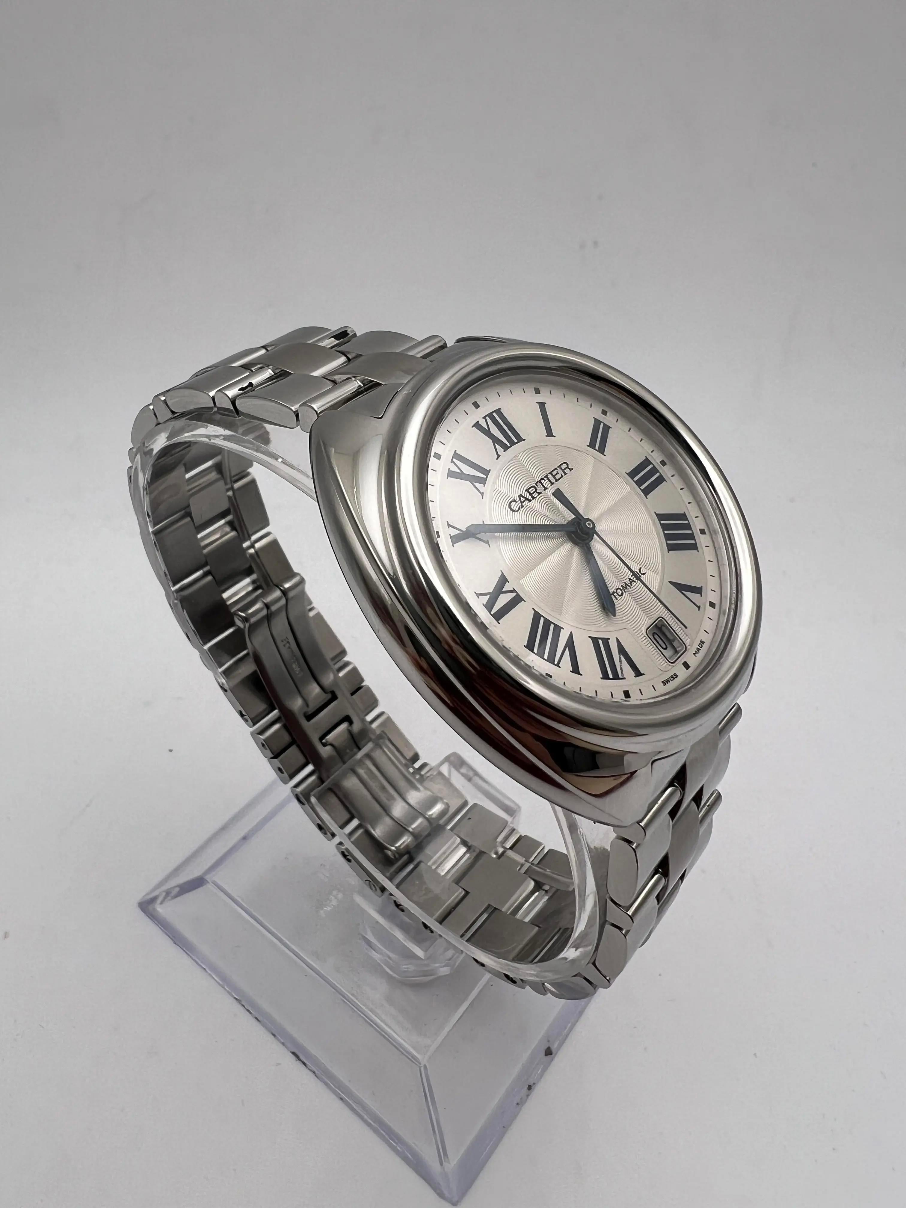 Cle De Cartier 35mm WSCL0006 Stahluhr mit blauen römischen Ziffern und silbernem Zifferblatt im Angebot 3