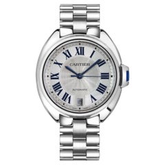 Cle De Cartier 35mm WSCL0006 Stahluhr mit blauen römischen Ziffern und silbernem Zifferblatt