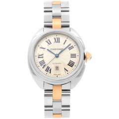 Cle de Cartier Steel 18K Rose Gold Silver Guilloche Dial Automatic Watch W2CL000