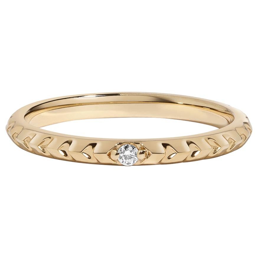 Clea Ring, Textured Yellow Gold Ring with Diamond For Sale