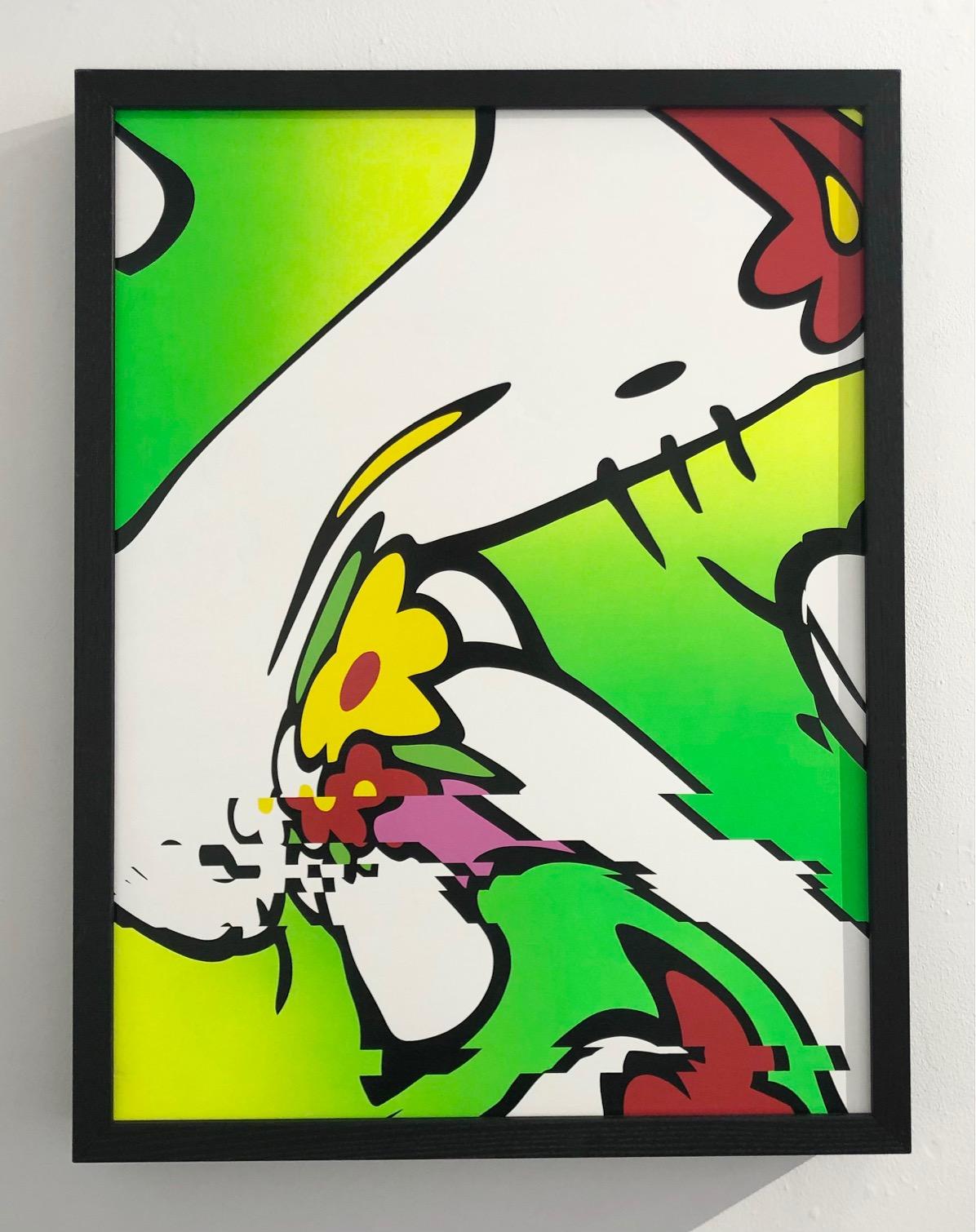 Clean Cut Visuals Animal Painting - “Neon Pu$$” framed in a black shadow box 