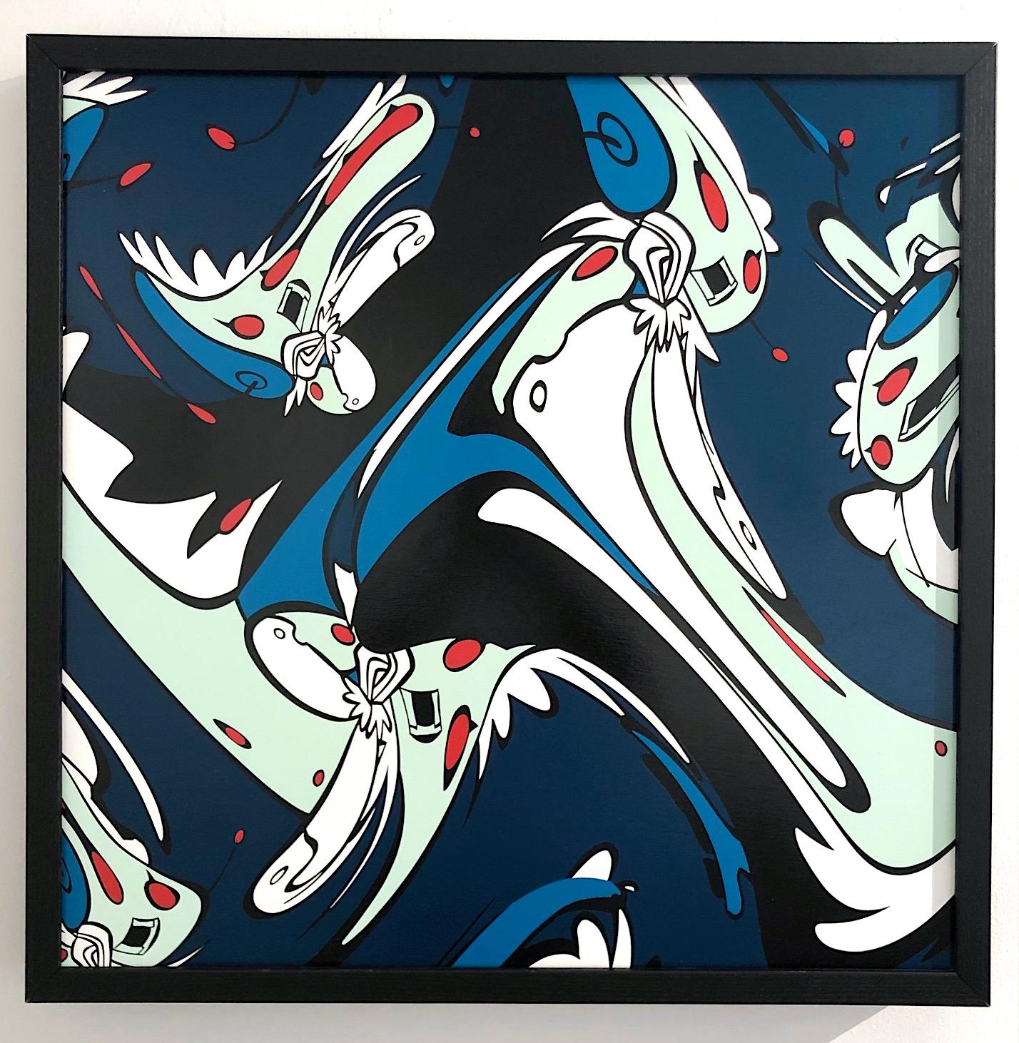 Clean Cut Visuals Figurative Painting - “Rise of the Machines” framed in a black shadow box 