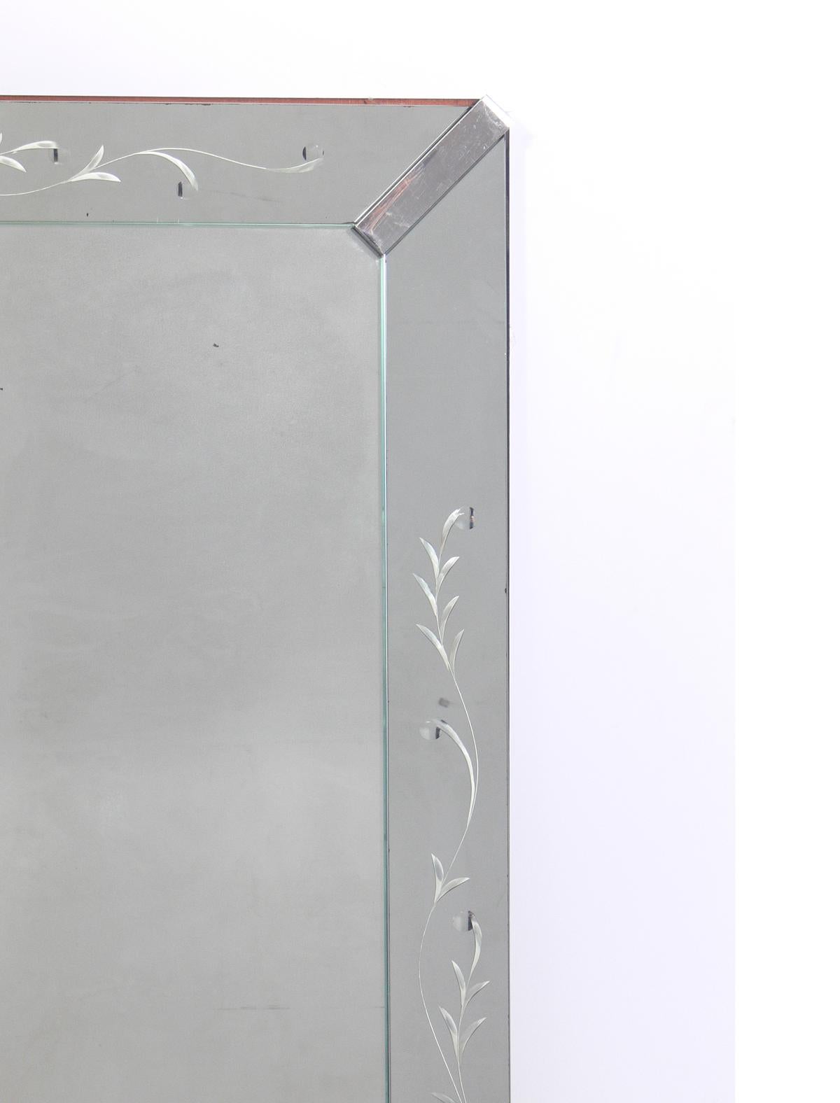 Art Deco Clean Lined 1940s Mirror with Nickel Fittings For Sale