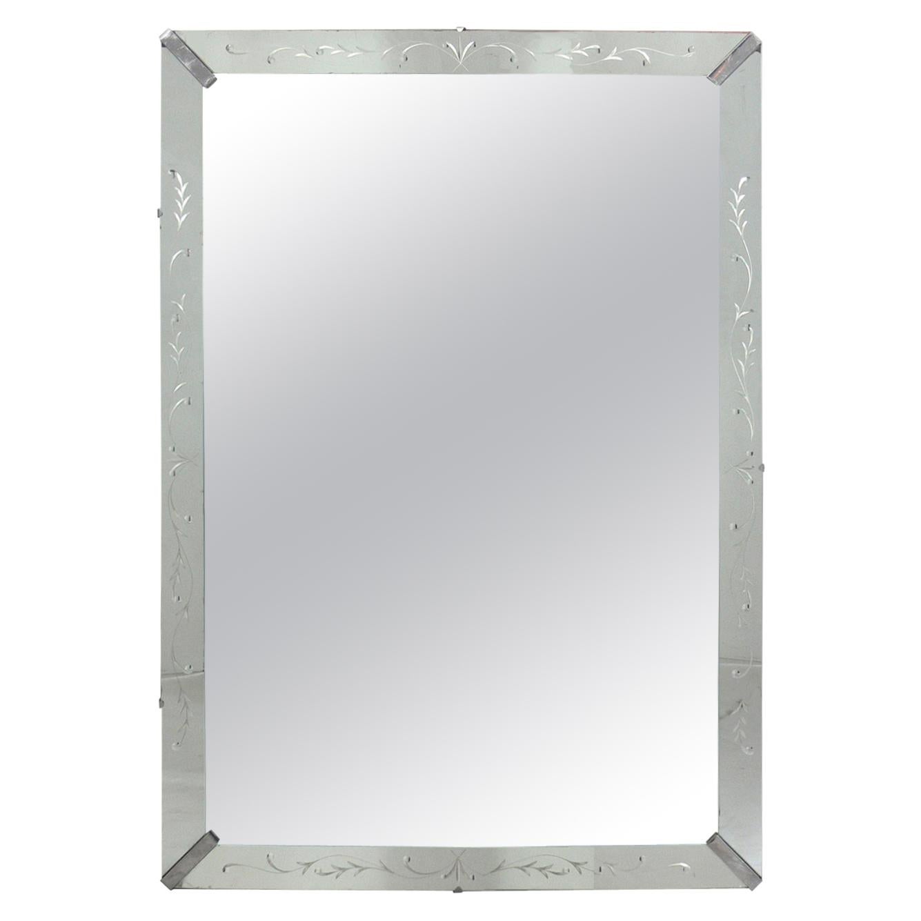 Clean Lined 1940s Mirror with Nickel Fittings