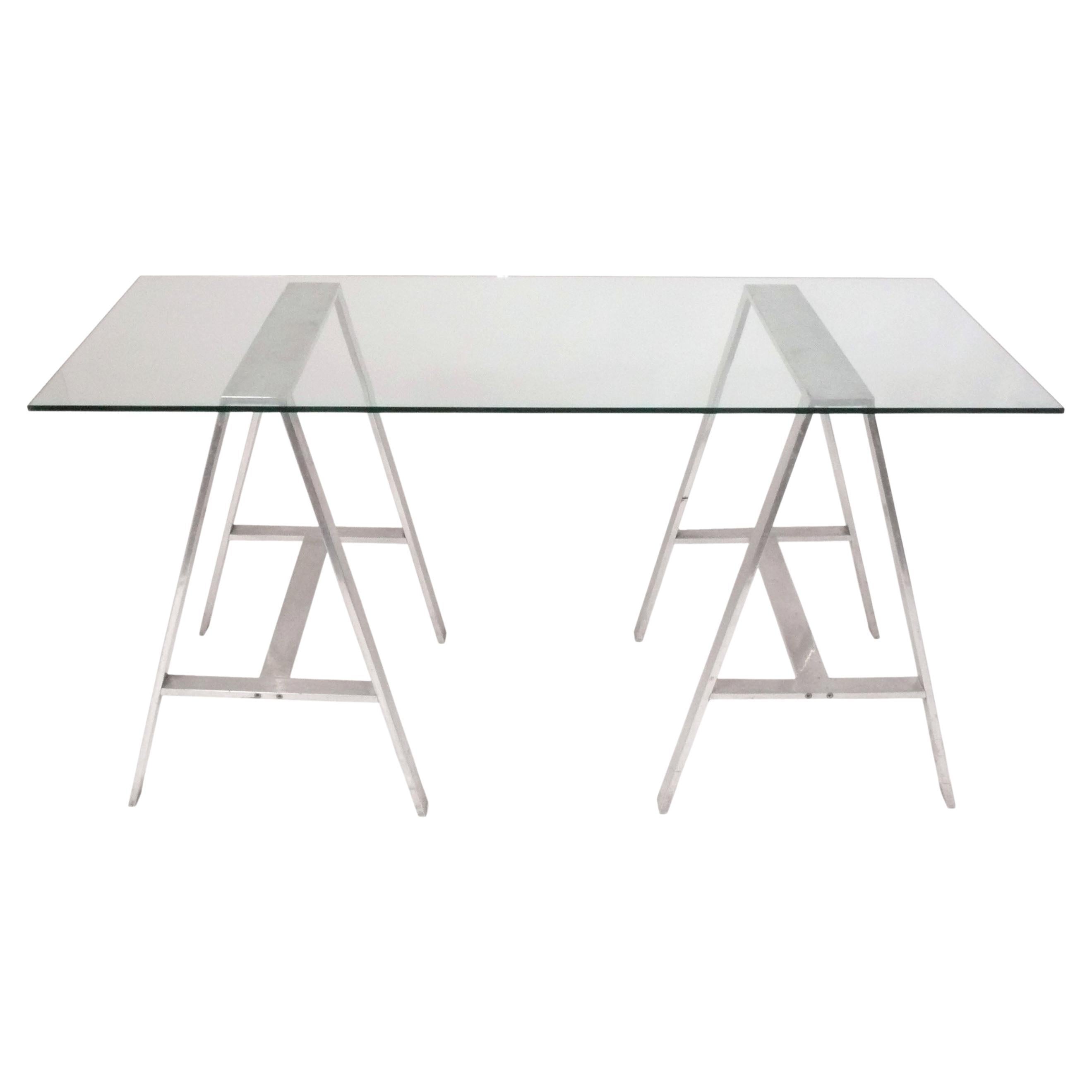 Clean Lined Aluminum Sawhorse Table Bases for Desk Console or Dining Table Bar