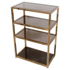 Clean Lined Brass and Black Glass Shelf or Bar circa 1960s Great Original Patina