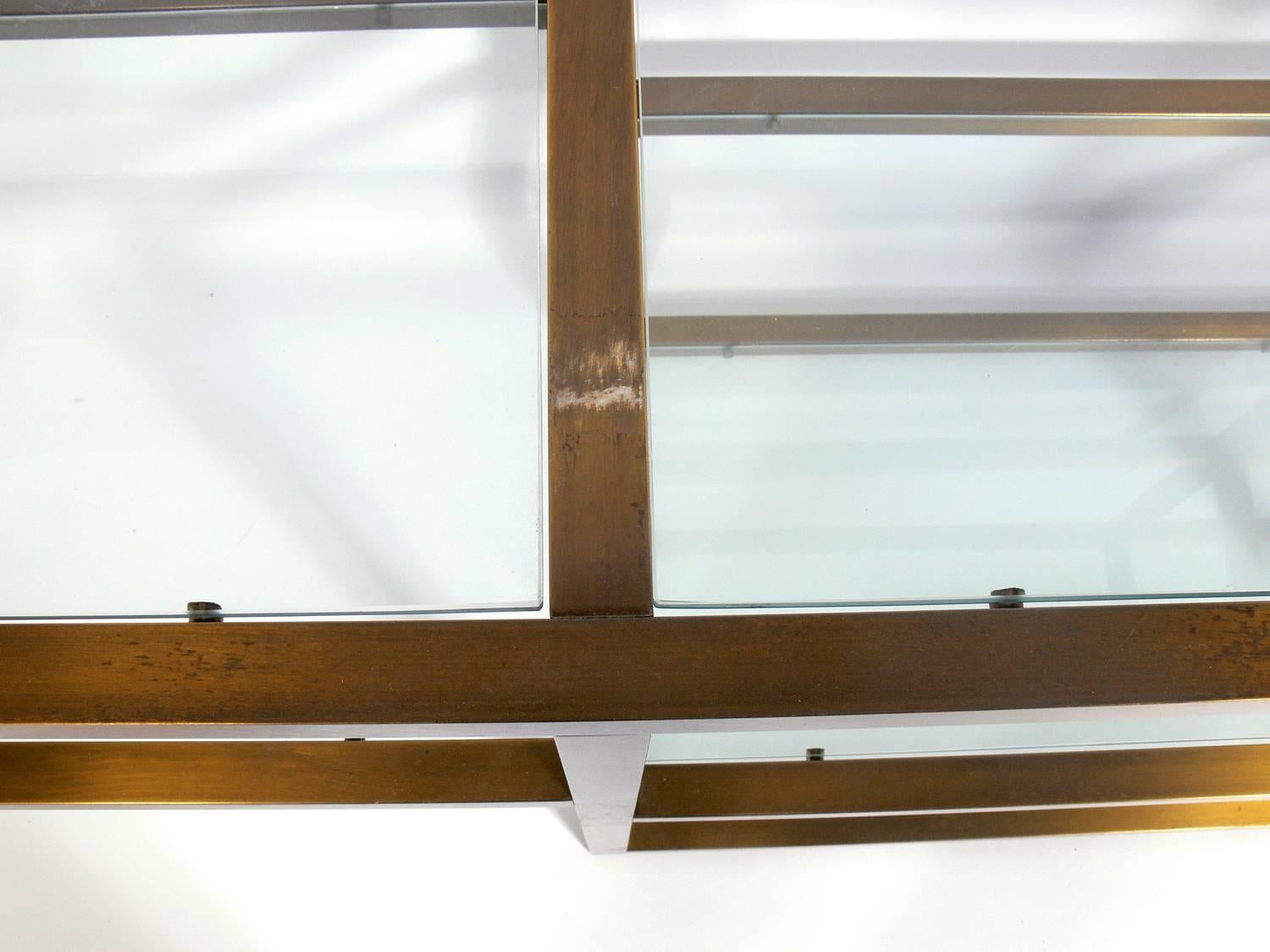 American Clean Lined Brass and Glass Bookshelf or Vitrine
