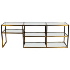 Clean Lined Brass and Glass Bookshelf or Vitrine