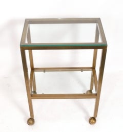 Clean Lined Brass Bar Cart or End Table on Wheels