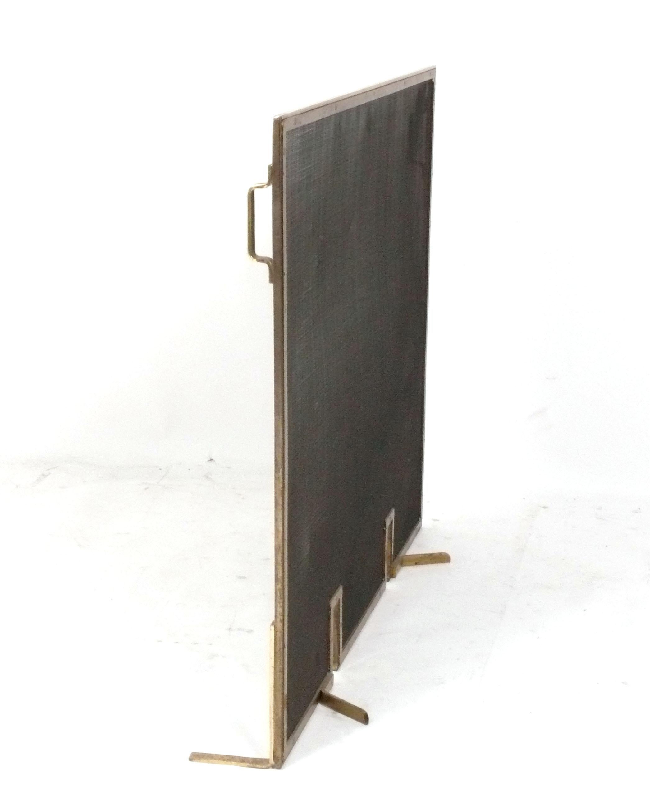 Mid-Century Modern Clean Lined Brass Fire Screen For Sale