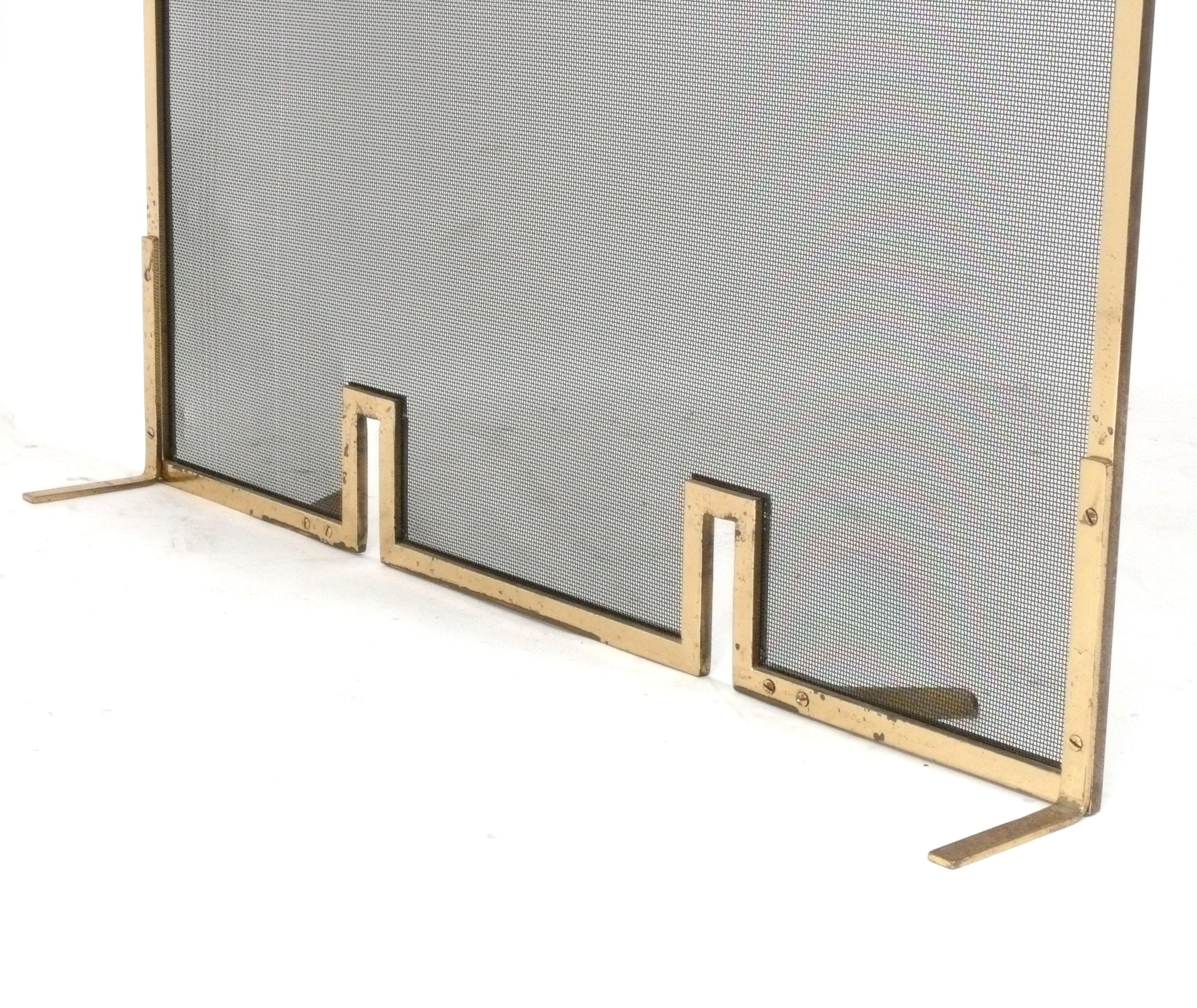 American Clean Lined Brass Fire Screen For Sale