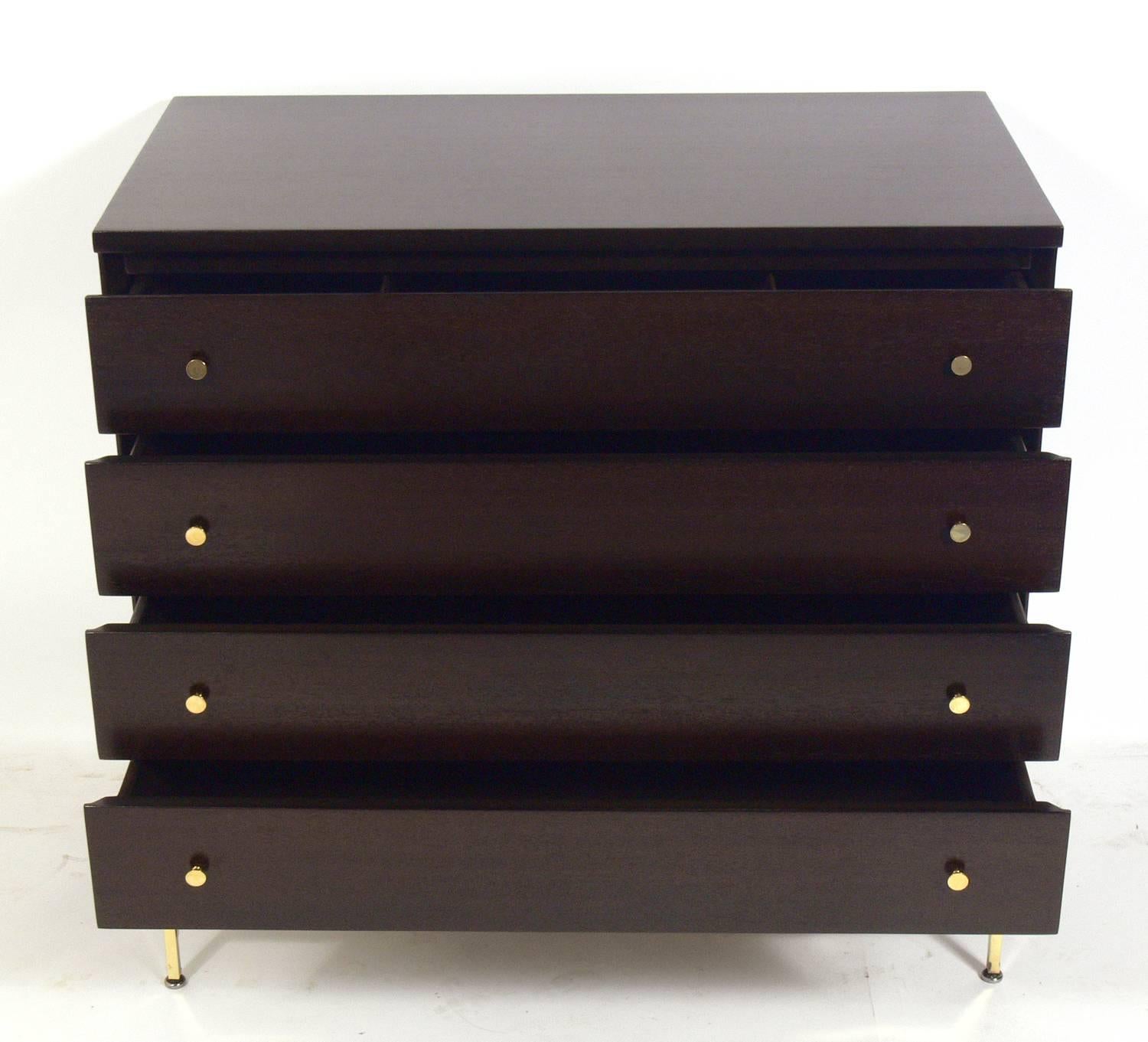 Mid-Century Modern Clean Lined Chest with Brass Hardware Designed by Paul McCobb