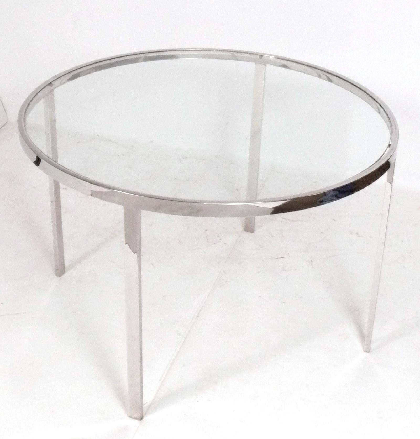 Clean Lined Chrome Mid Century Dining Table, designed by Milo Baughman for DIA (Design Institute America), American, circa 1980s.  