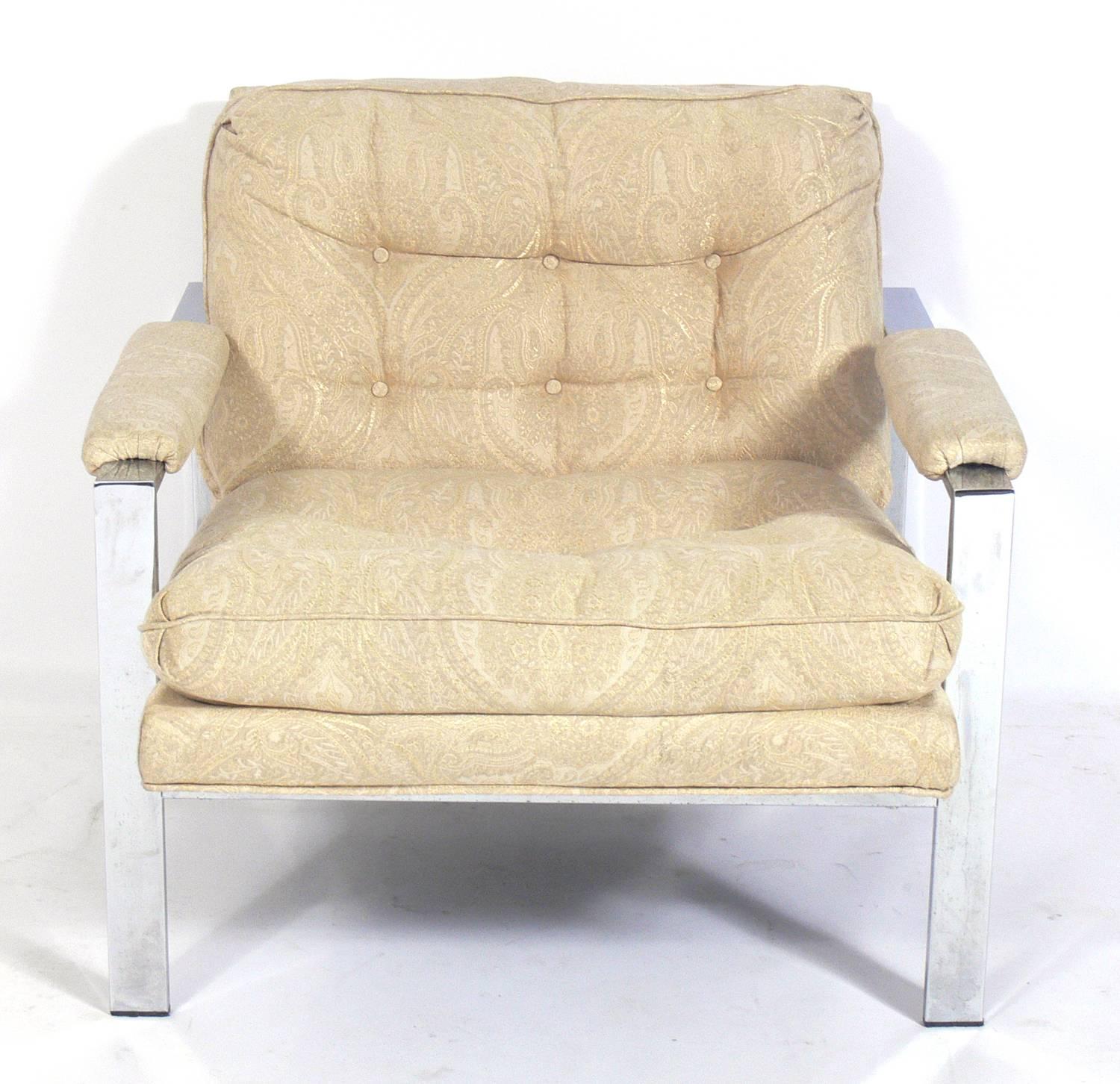 Mid-Century Modern Clean Lined Chrome Lounge Chair For Sale