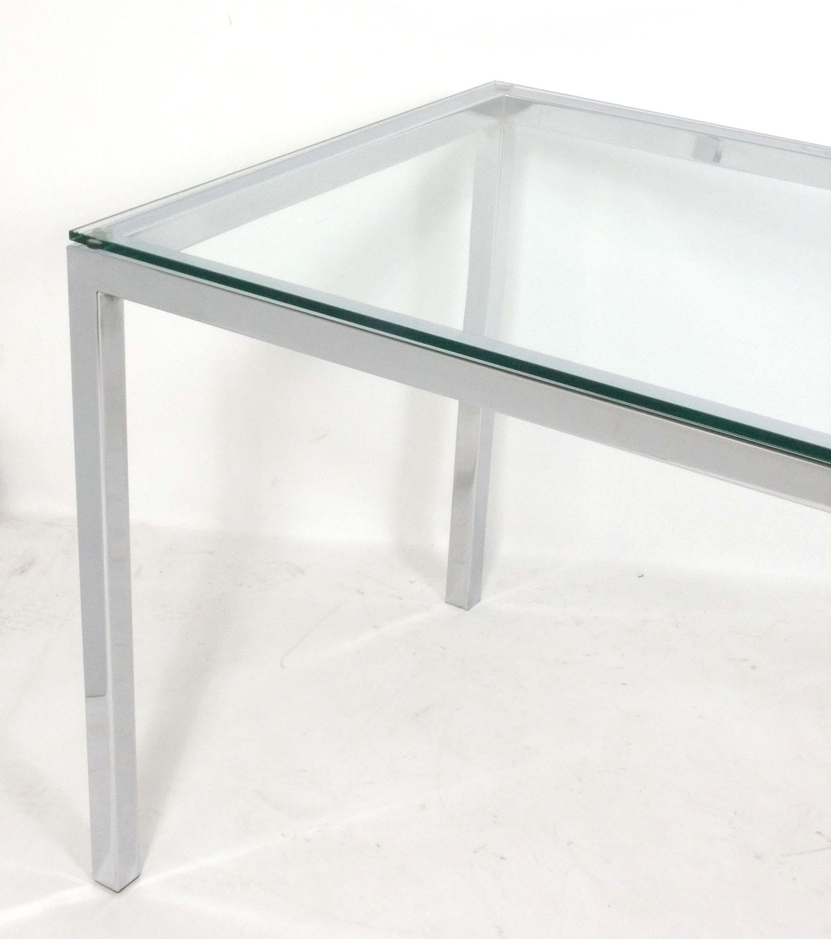 Clean Lined Mid Century Chrome Desk, in the style of Florence Knoll, American, circa 1960s. 