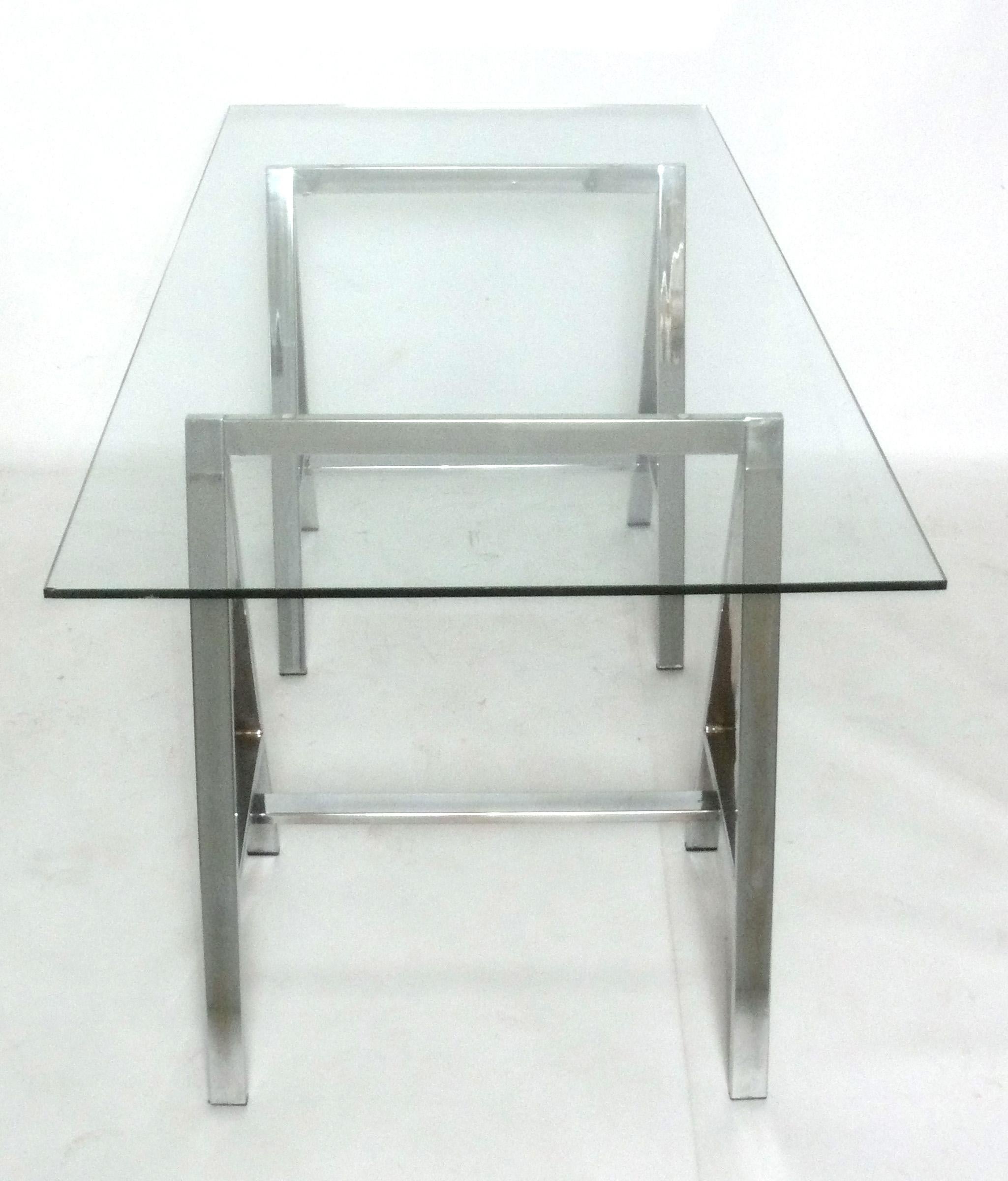 American Clean Lined Chrome Sawhorse Table Bases for Desk Console or Dining Table or Bar For Sale