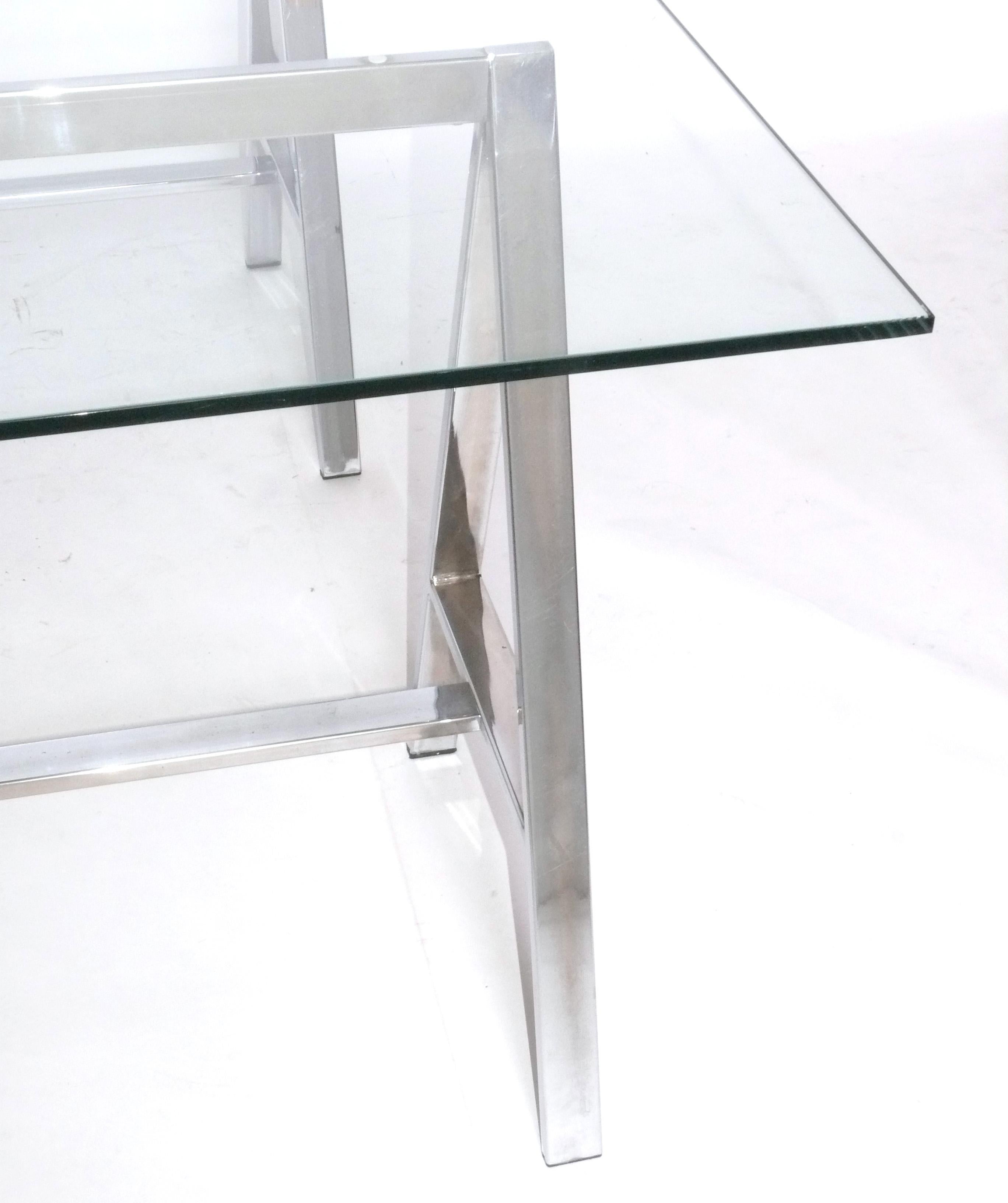 Plated Clean Lined Chrome Sawhorse Table Bases for Desk Console or Dining Table or Bar For Sale