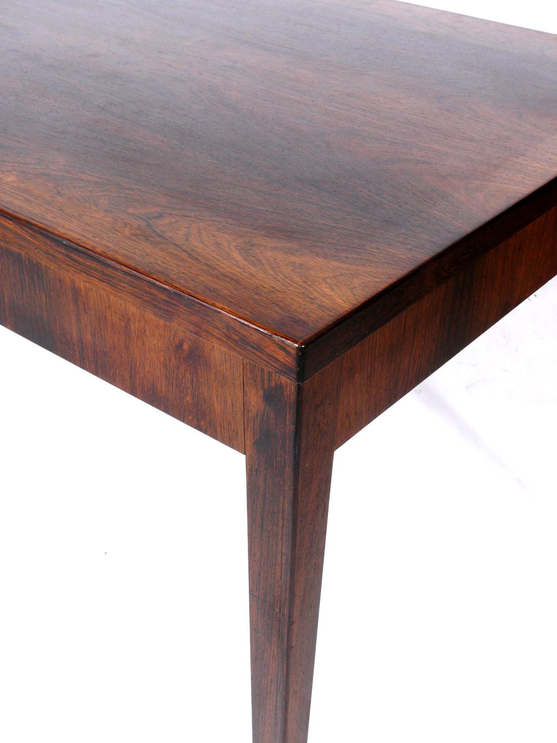 Brass Clean Lined Danish Modern Rosewood Desk by Riis Antonsen