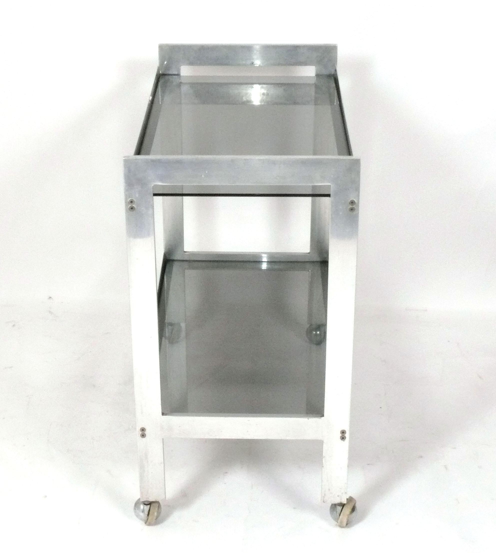 Mid-Century Modern Clean Lined Mid Century Aluminum Bar Cart For Sale