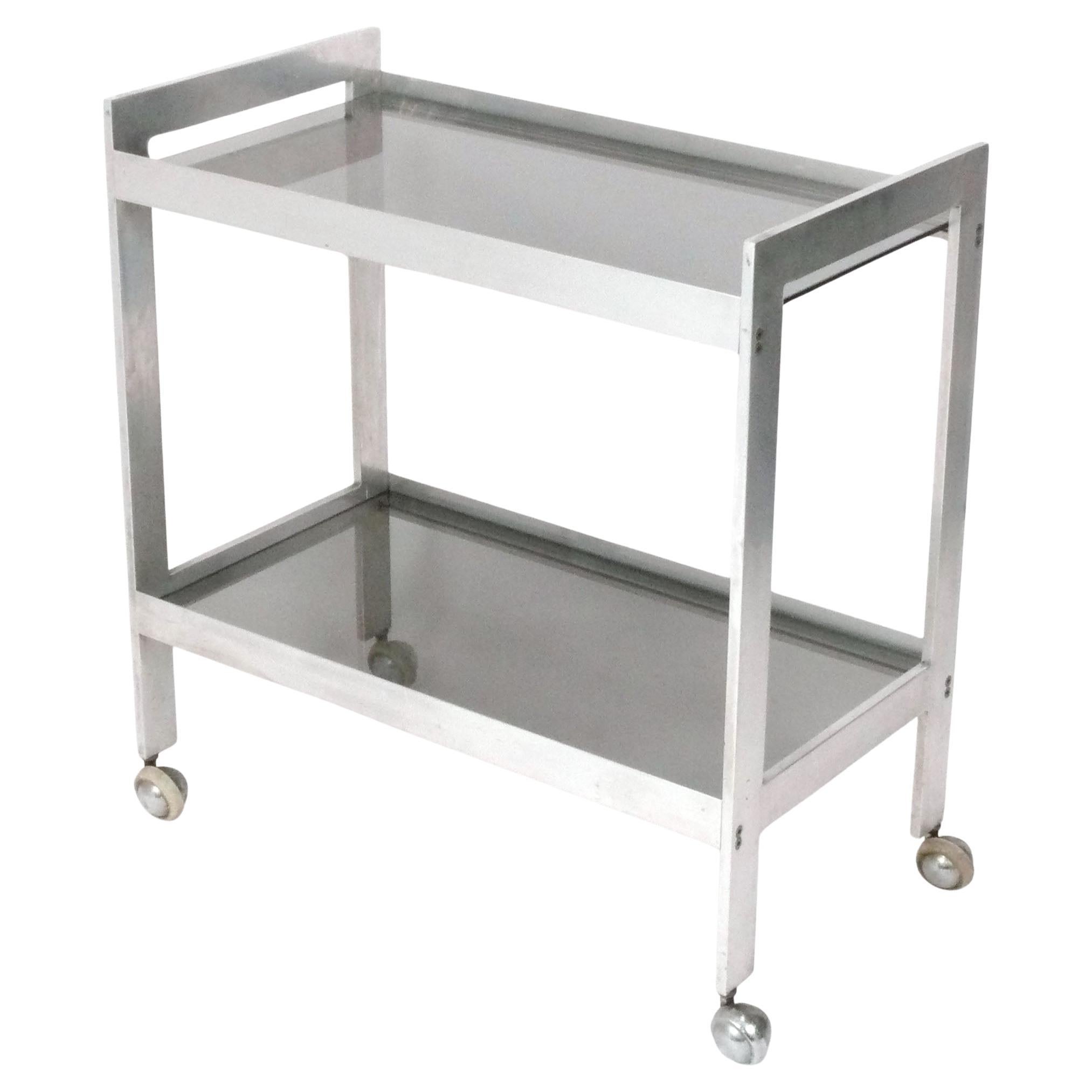 Clean Lined Mid Century Aluminum Bar Cart
