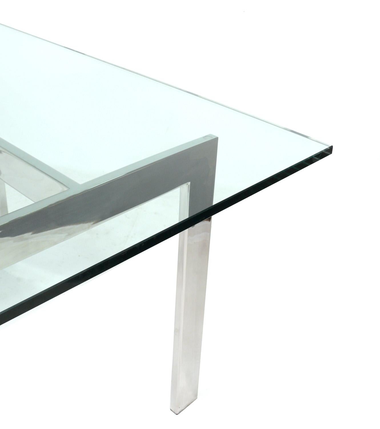 Mid-Century Modern Clean Lined Mid Century Chrome Desk or Dining Table Base - No Glass For Sale