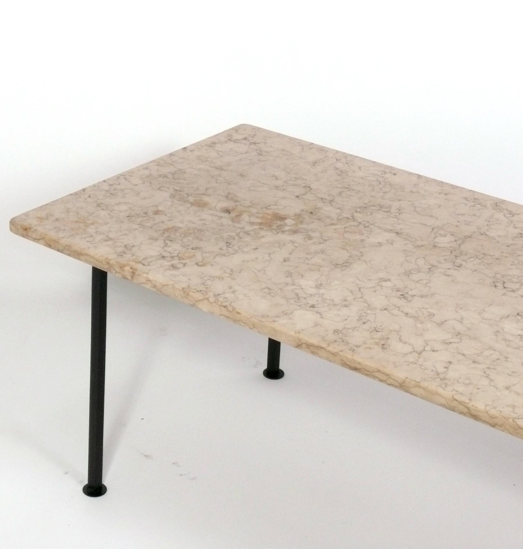 Mid-Century Modern Clean Lined Midcentury Marble and Iron Coffee Table For Sale