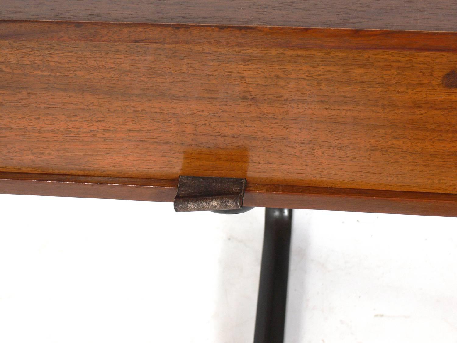 Mid-Century Modern Clean Lined Midcentury Desk with Leather Pulls