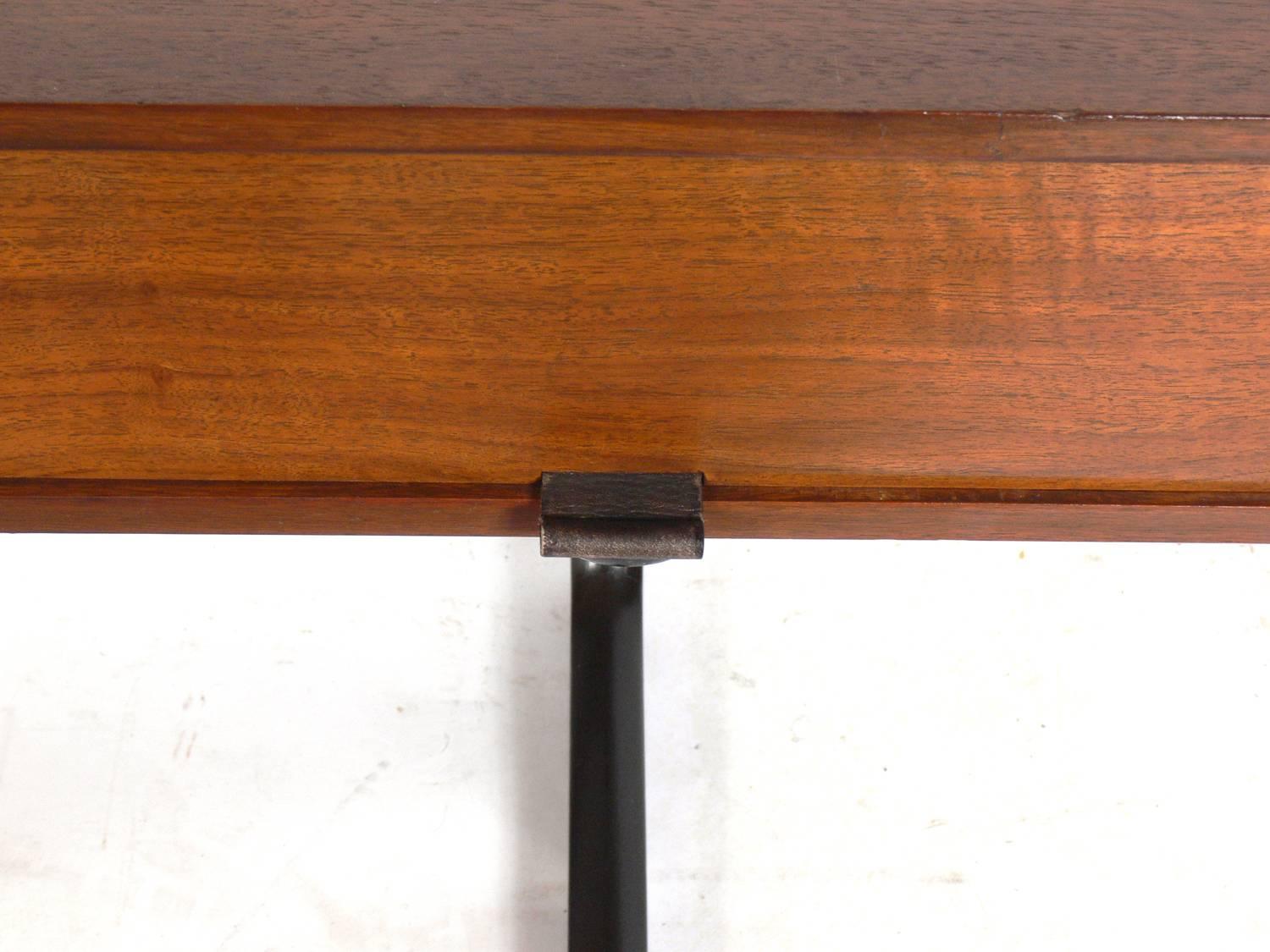 American Clean Lined Midcentury Desk with Leather Pulls