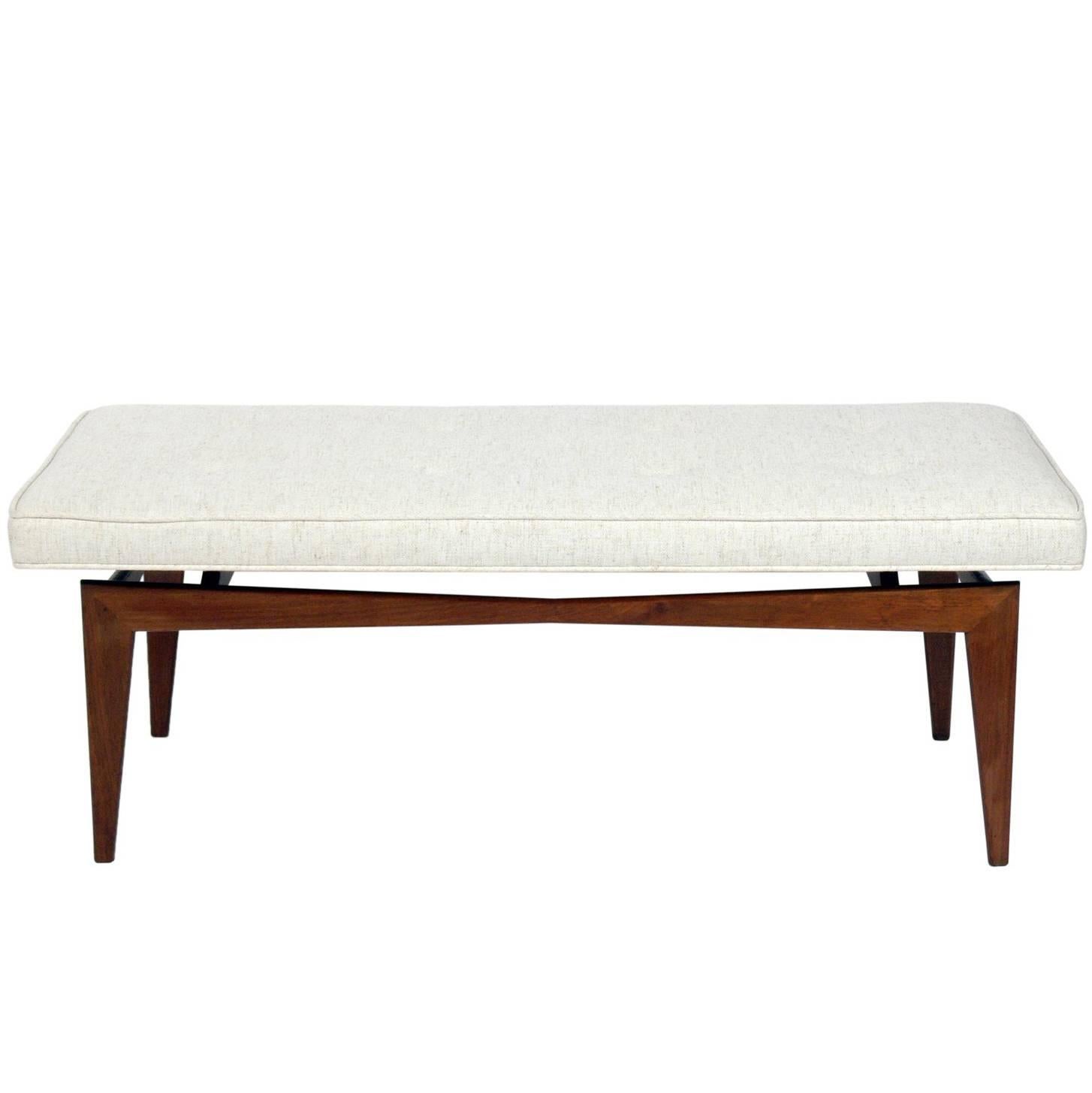 Clean Lined Midcentury Walnut Bench