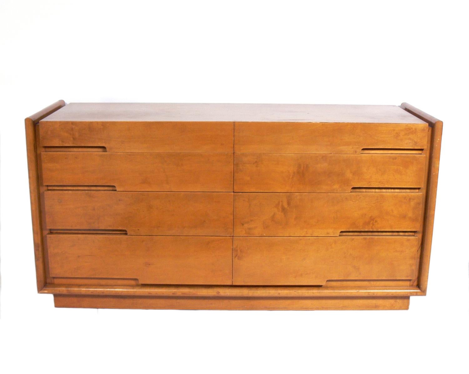 Clean lined Mid-Century Modern dresser or chest, designed by Edmund Spence, Sweden, circa 1960s. This chest is currently being refinished and can be completed in your choice of color. The price noted below includes refinishing in your choice of