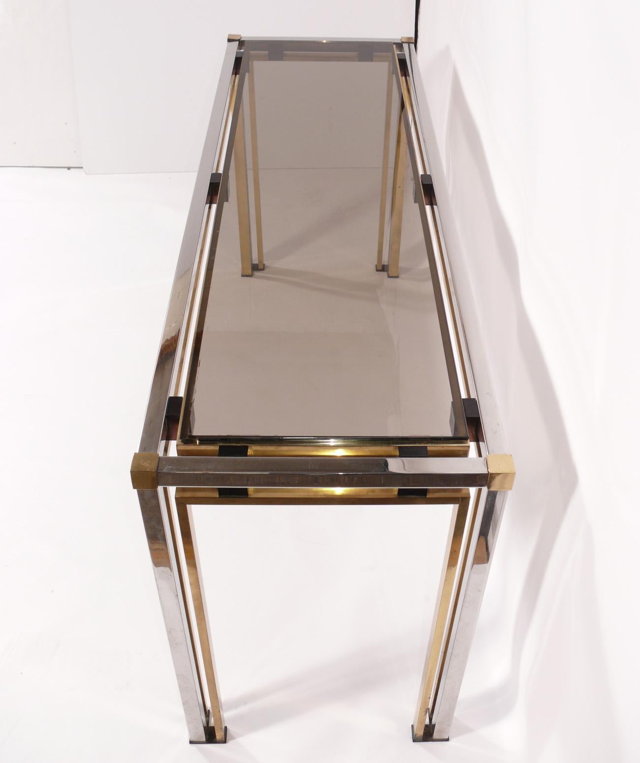 Mid-Century Modern Clean Lined Modern Italian Brass and Chrome Console For Sale