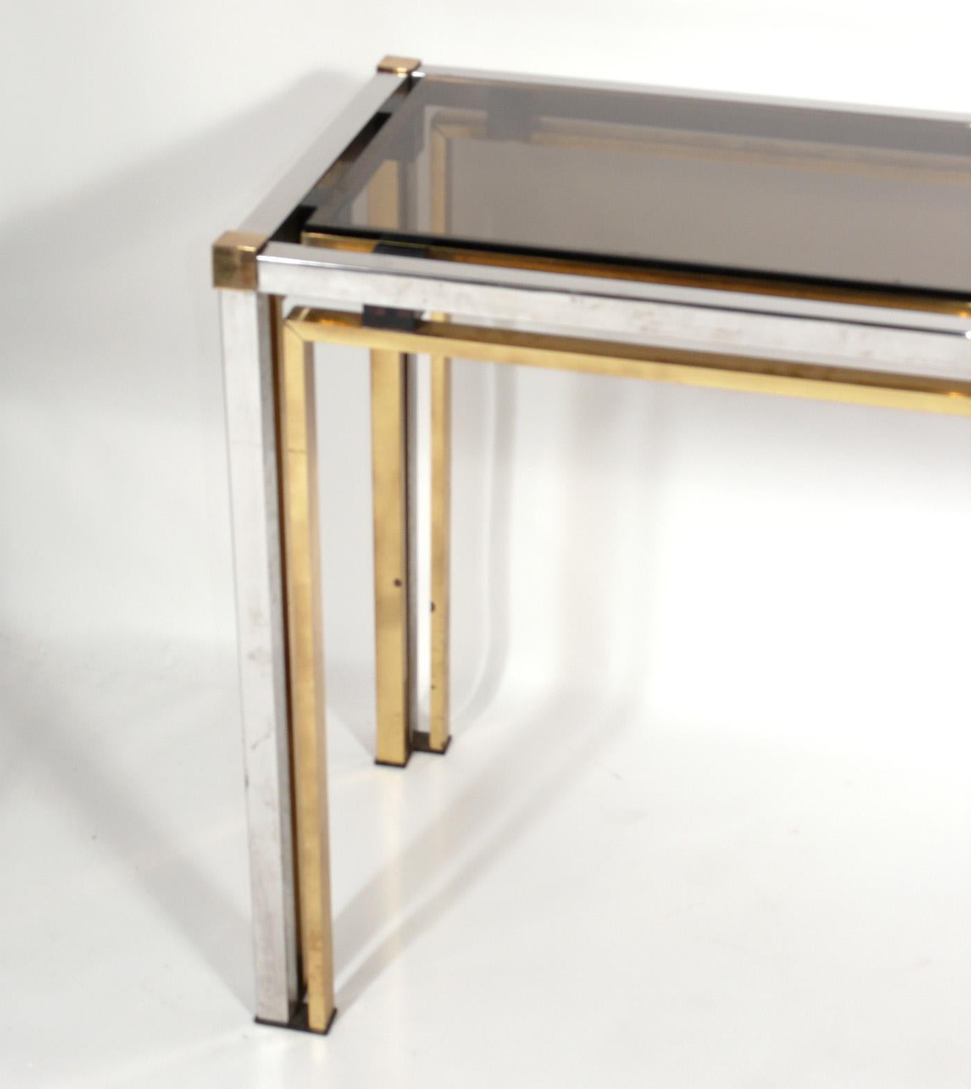 Plated Clean Lined Modern Italian Brass and Chrome Console For Sale