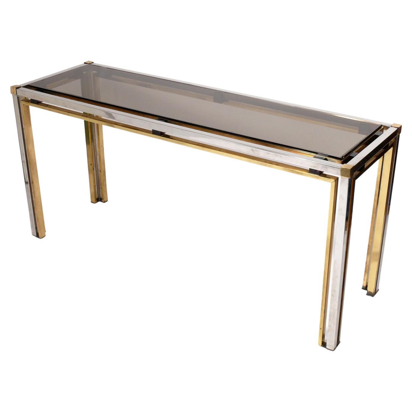 Clean Lined Modern Italian Brass and Chrome Console For Sale