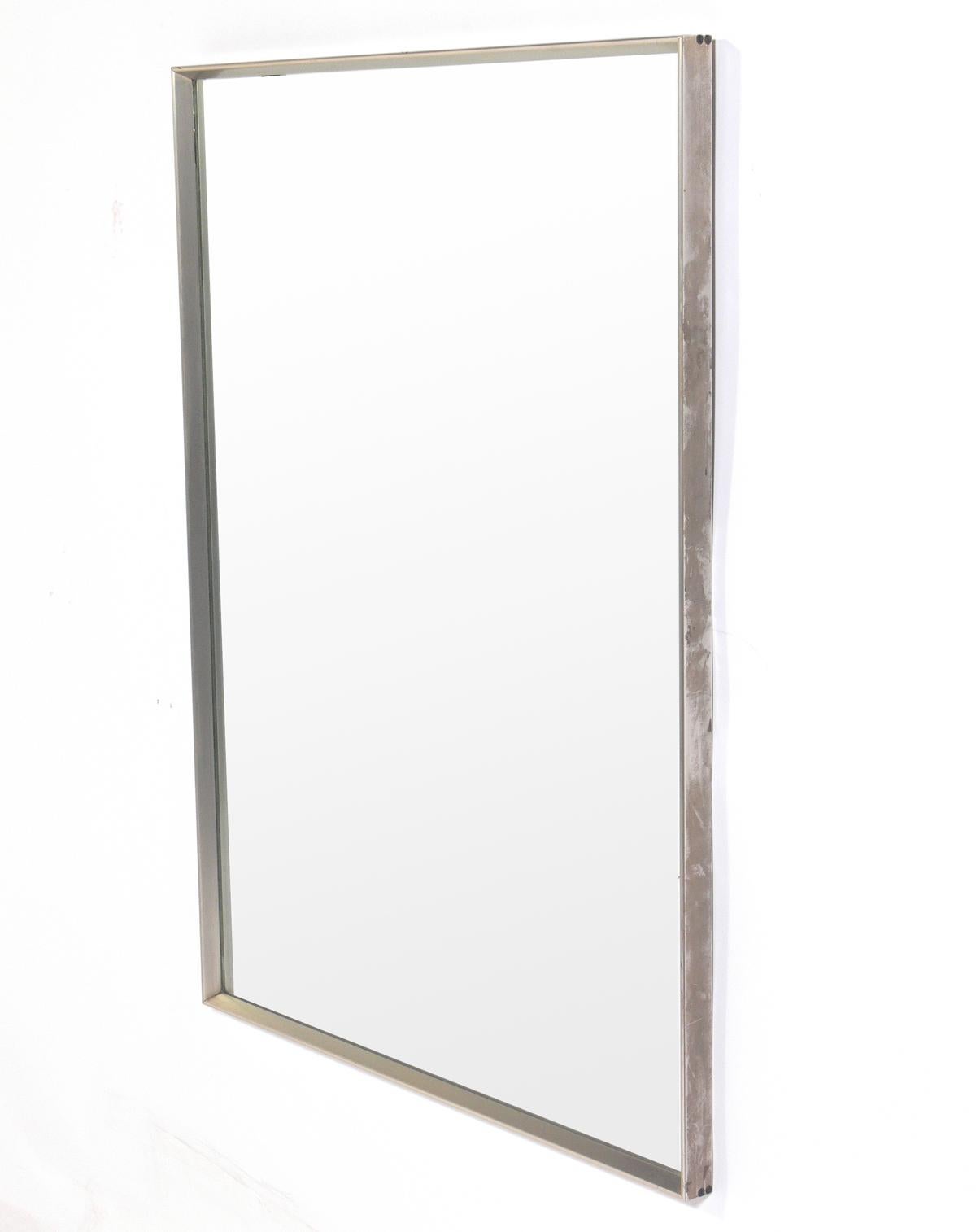 American Clean Lined Nickel Midcentury Mirror For Sale