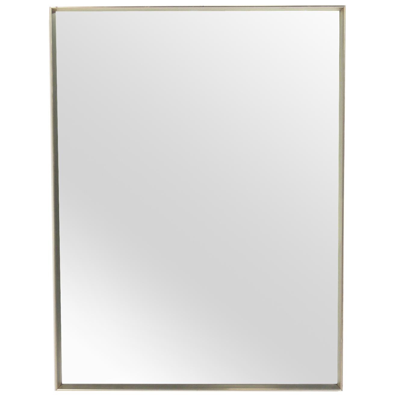 Clean Lined Nickel Midcentury Mirror For Sale