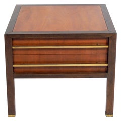 Clean Lined Walnut and Brass Nightstand or End Table by Michael Taylor