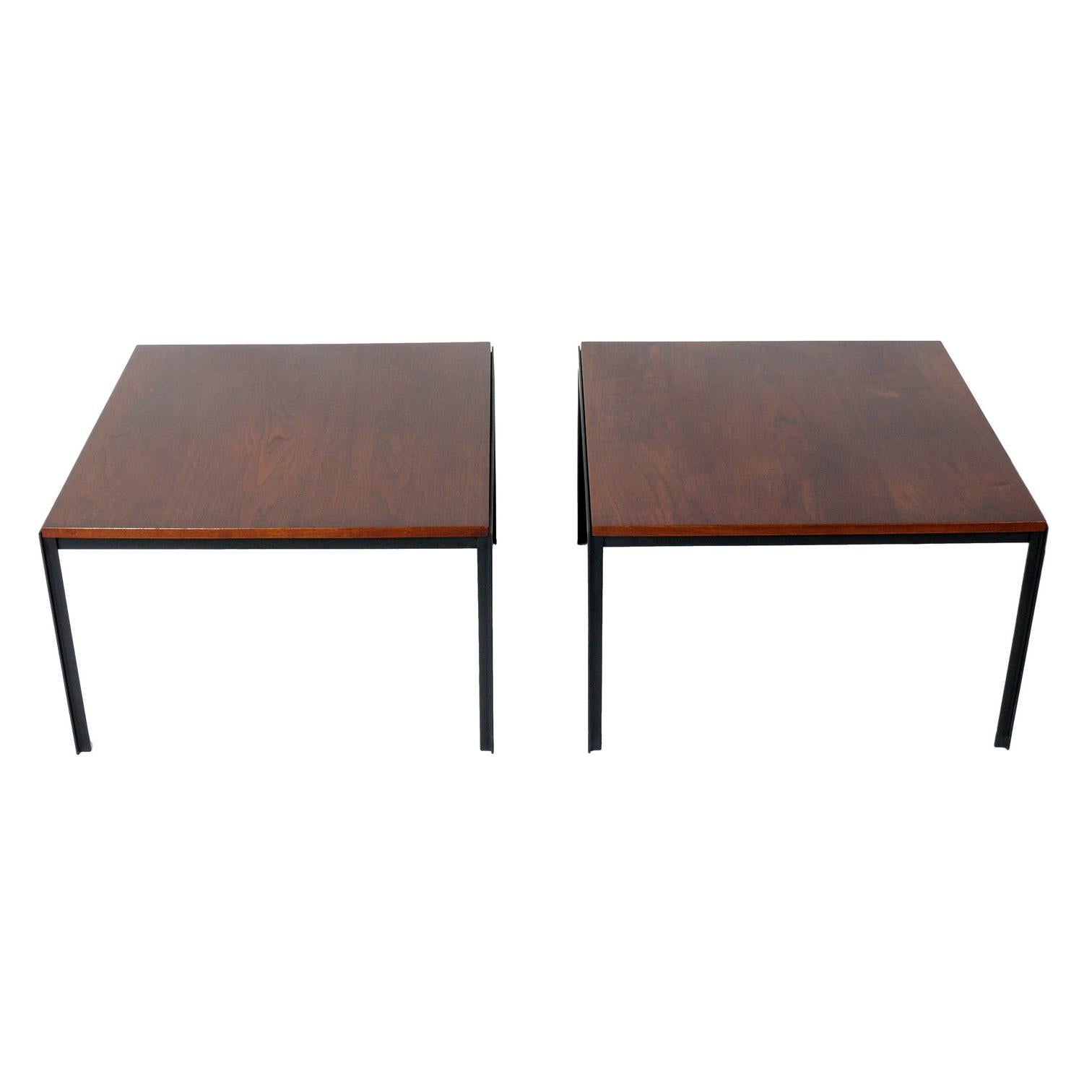 Clean Lined Walnut and Iron Tables or Nightstands by Knoll