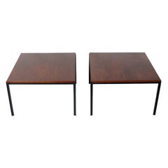 Vintage Clean Lined Walnut and Iron Tables or Nightstands by Knoll
