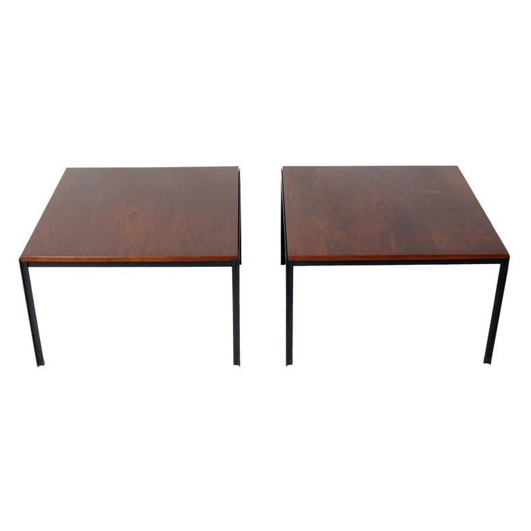 Clean Lined Walnut and Iron Tables or Nightstands by Knoll For Sale
