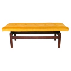 Clean Lined Walnut Bench by Jens Risom in New Saffron Yellow Velvet Mid Century