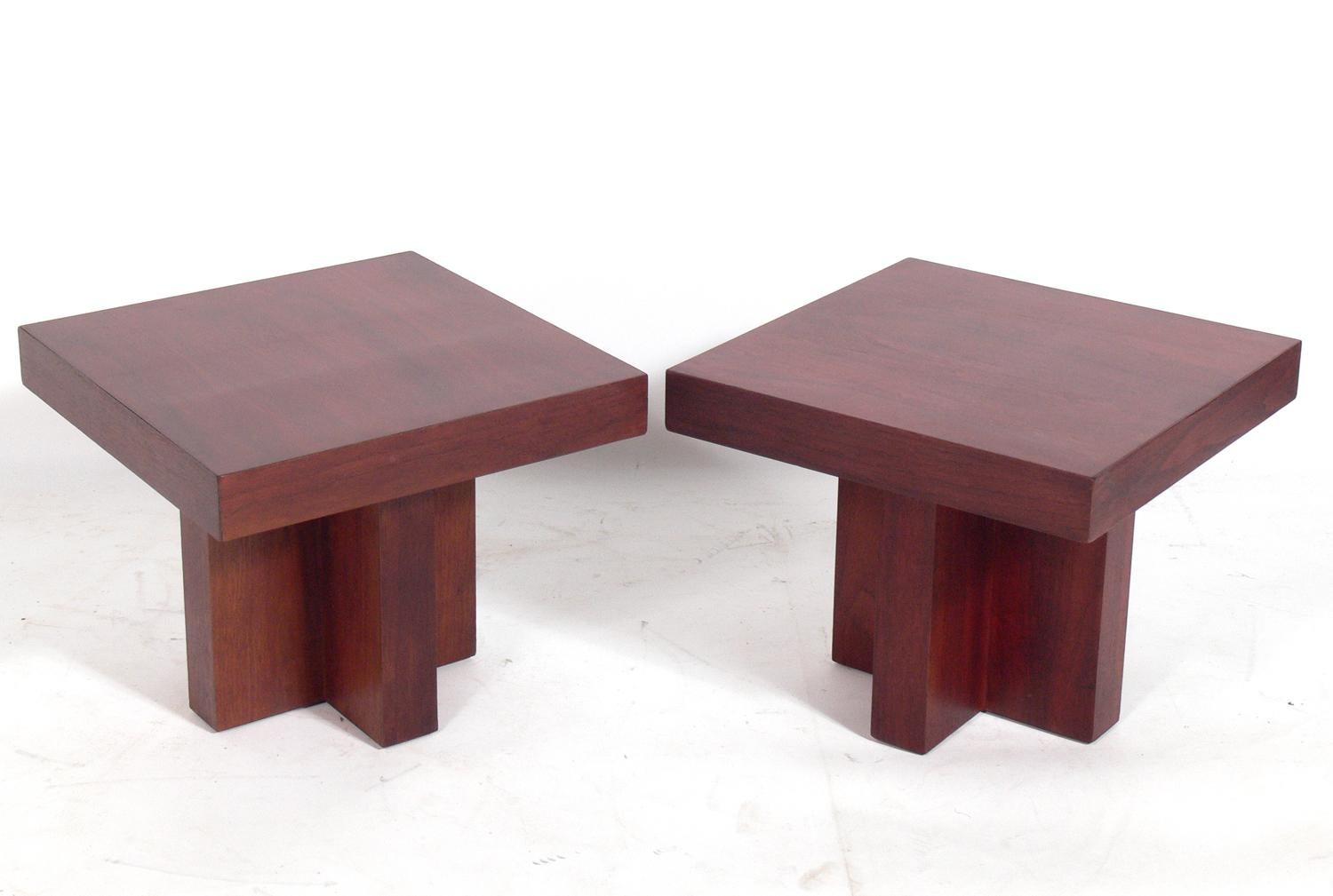 Mid-Century Modern Clean Lined Walnut Tables in the Style of Milo Baughman