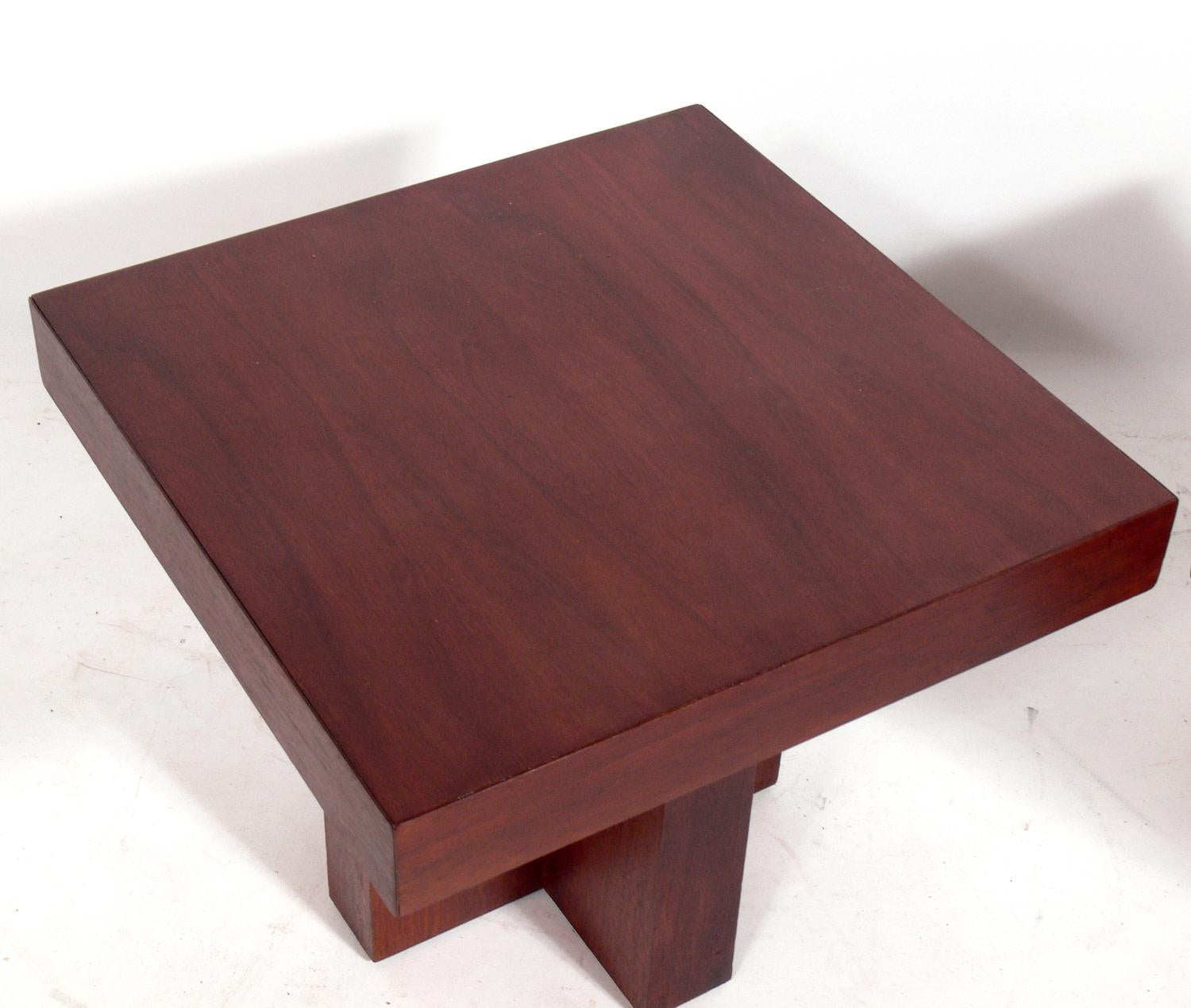 American Clean Lined Walnut Tables in the Style of Milo Baughman