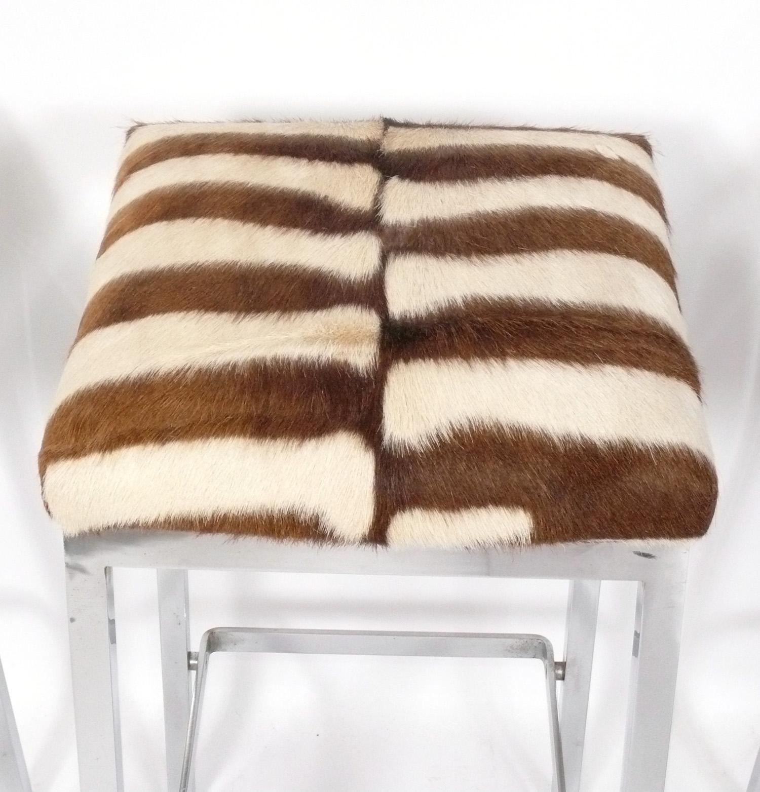 American Clean Lined Zebra Hide Chrome Bar Stools 30