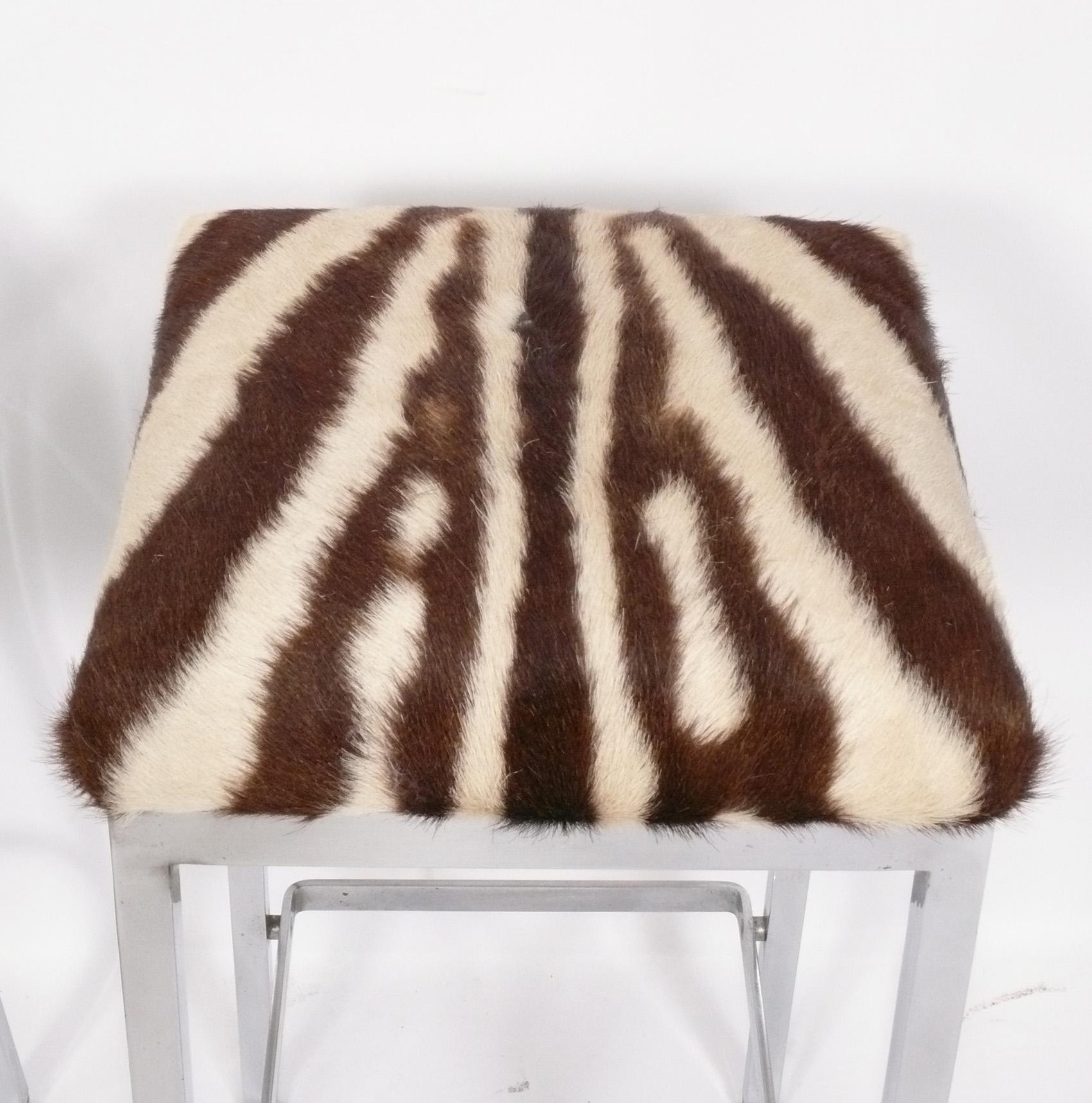 Clean Lined Zebra Hide Chrome Bar Stools 30