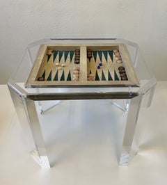 Clear Acrylic and Suede Leather Backgammon Game Table by Charles Hollis Jones