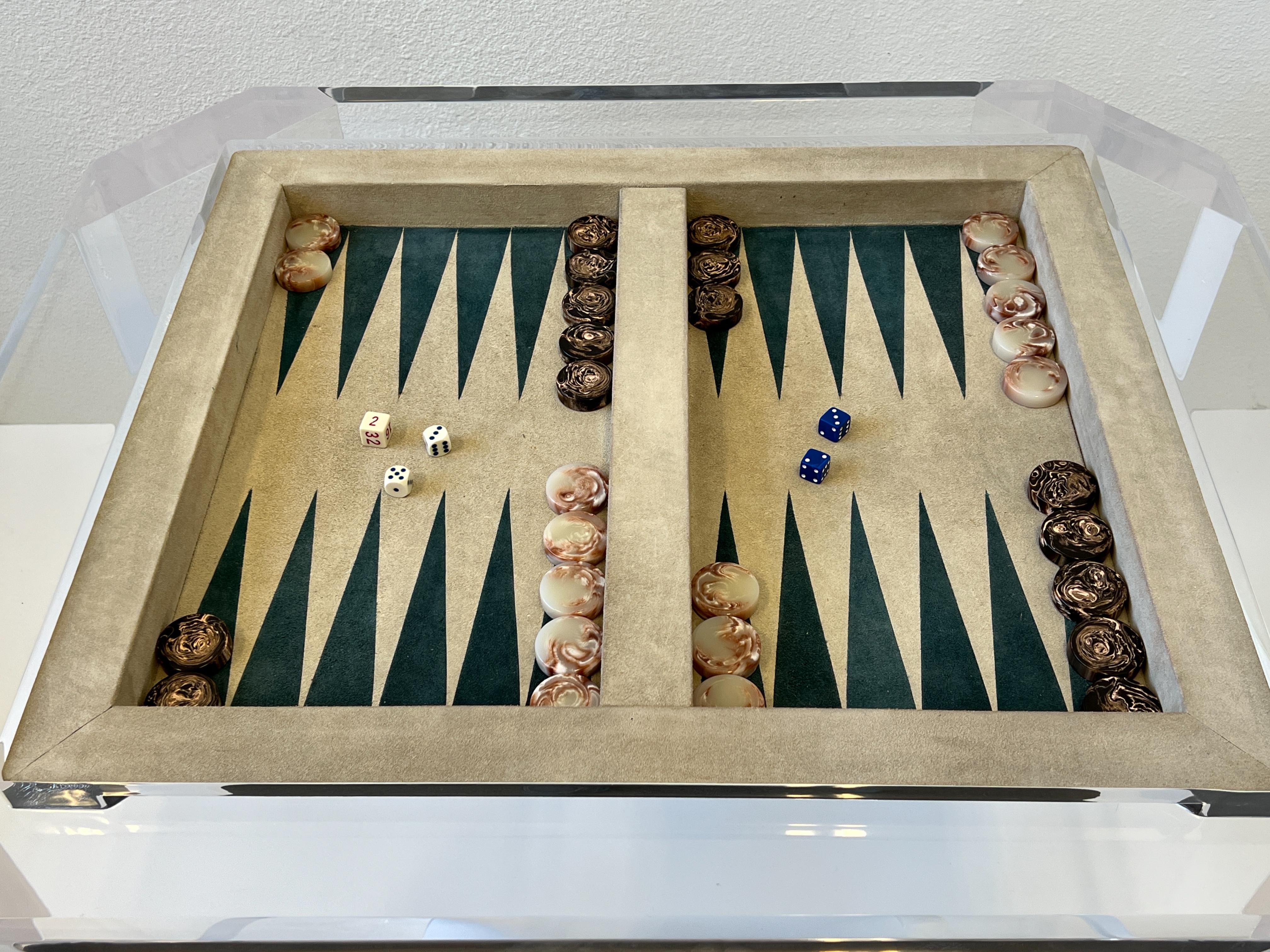 Late 20th Century Clear Acrylic and Suede Leather Backgammon Game Table by Charles Hollis Jones