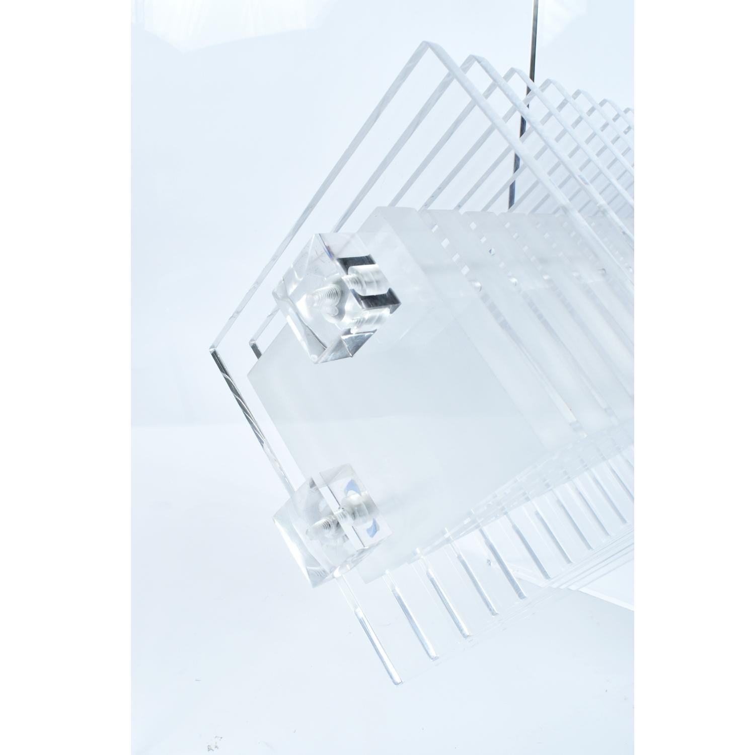 American Clear Acrylic Lucite Dining Table with Diamond Shaped Prism Center For Sale