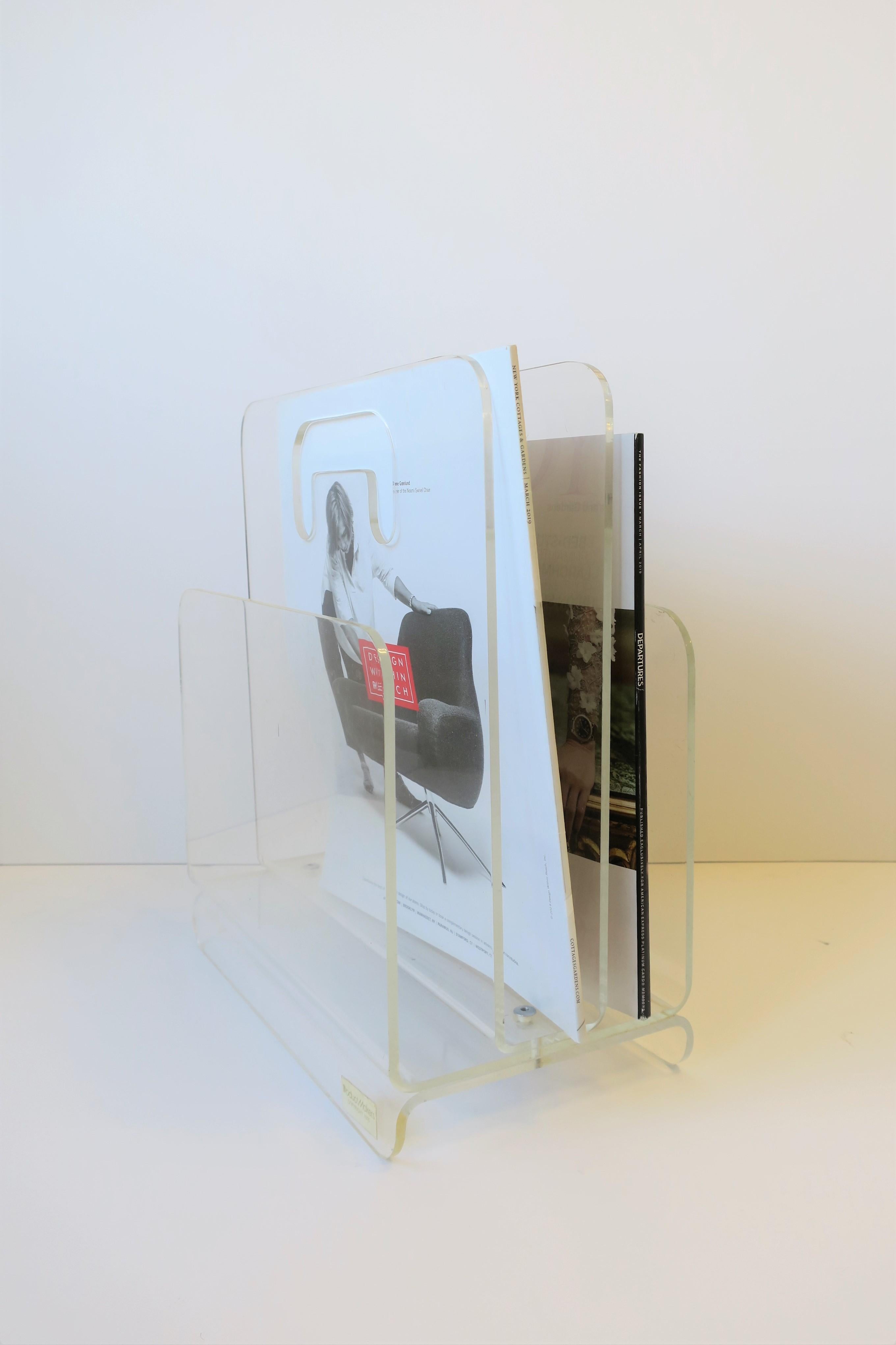 American Acrylic Lucite Magazine Holder Stand, 1976 For Sale